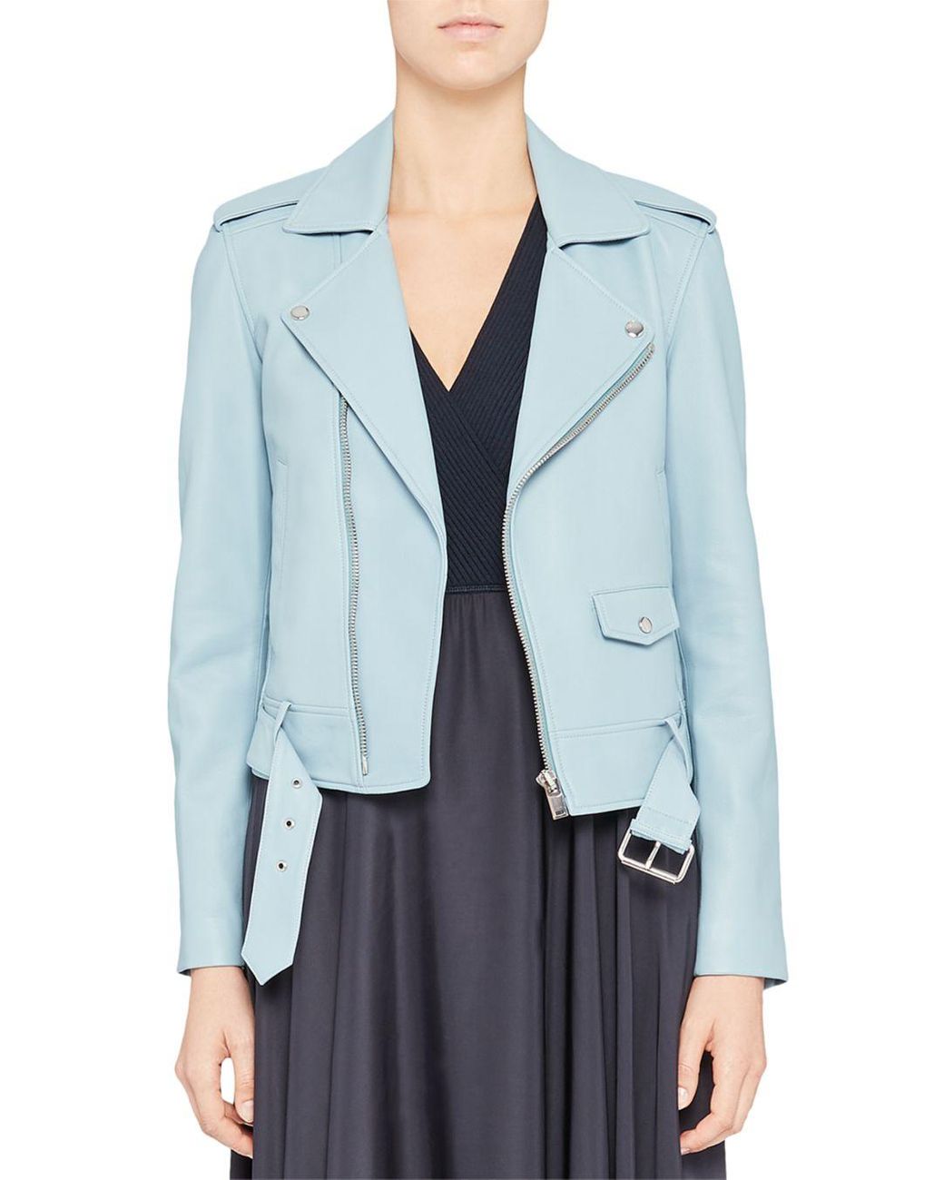 Theory Leather Moto Jacket in Blue | Lyst