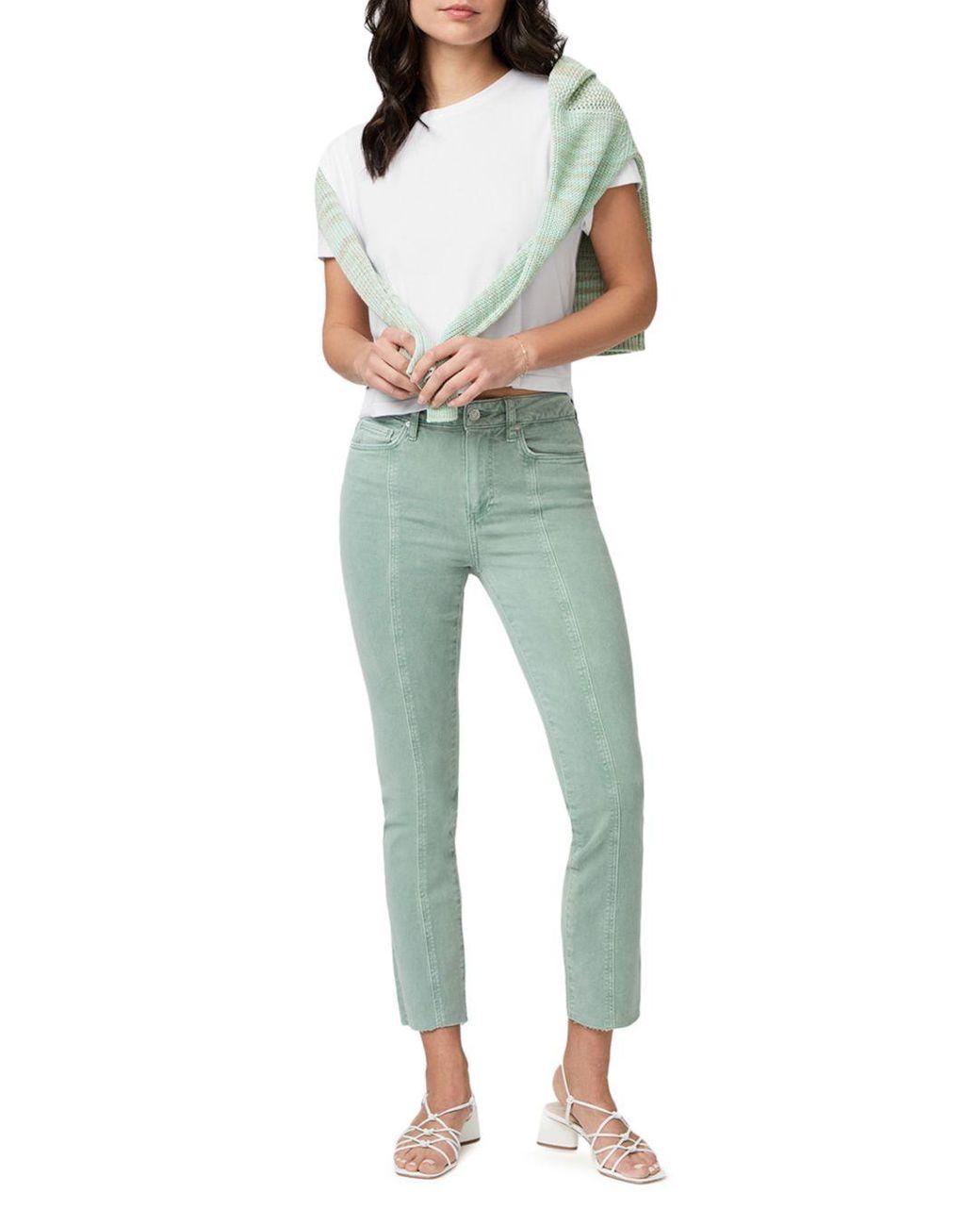 PAIGE Cindy High Rise Ankle Straight Leg Jeans In Vintage Light Mint in  Green | Lyst