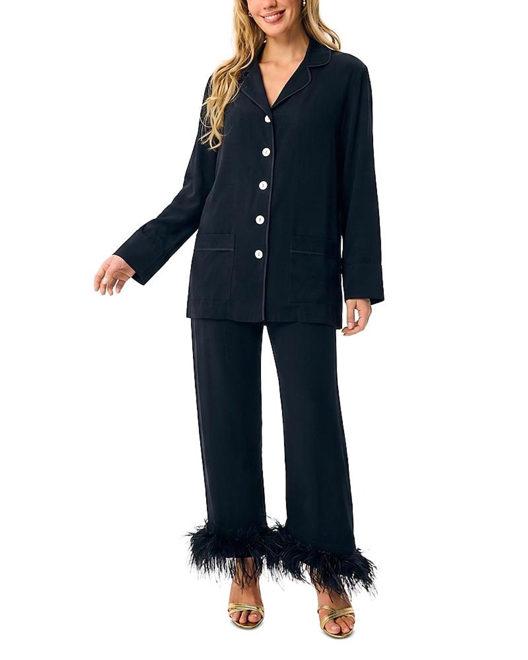 Sleeper Iconic Feathered Party Pajama Set in Blue | Lyst