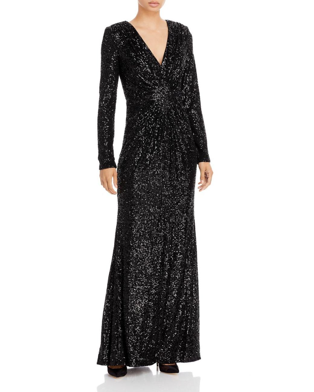 Long Sleeve V Neck Sequin Gown 