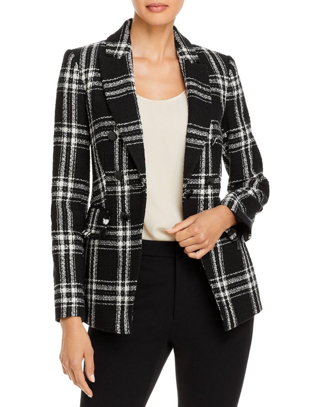 Karl Lagerfeld Windowpane Plaid Tweed Jacket in Black/White (Black) Lyst