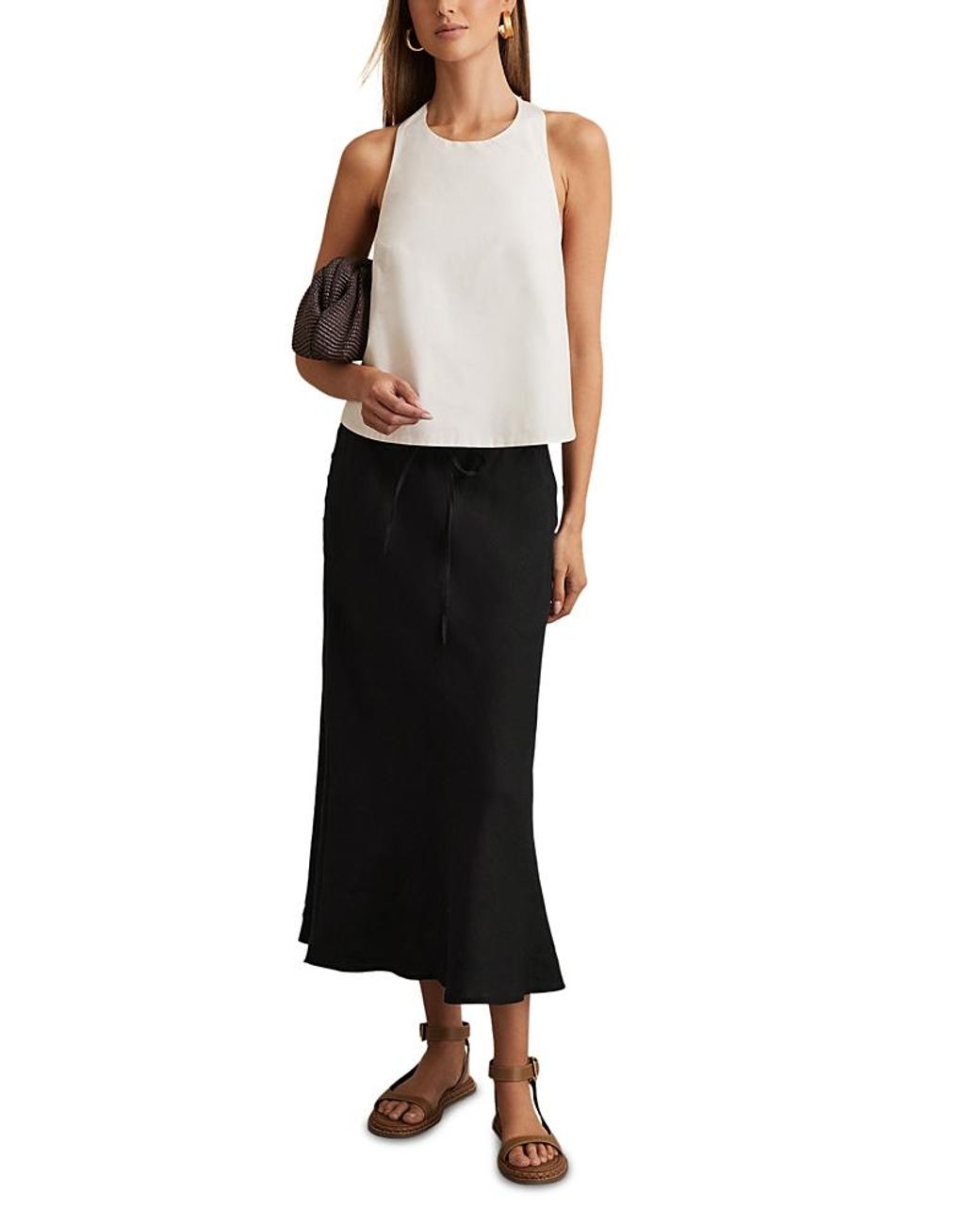 Reiss Roxi Linen Slip Skirt in Black | Lyst