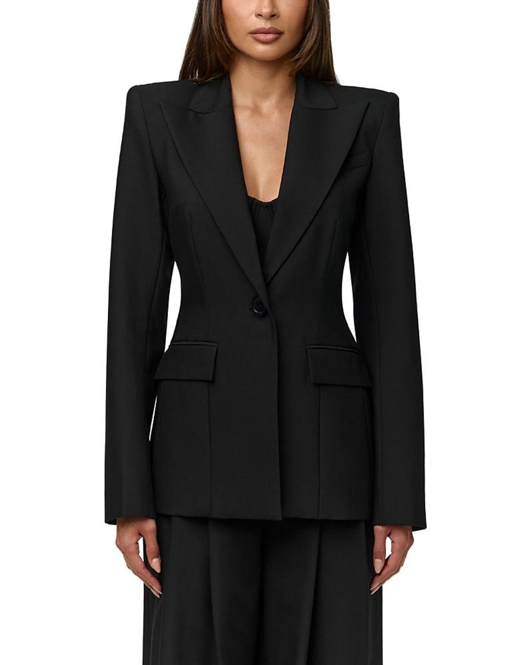Naked Wardrobe Power Shoulder Fitted Suit Blazer in Black | Lyst