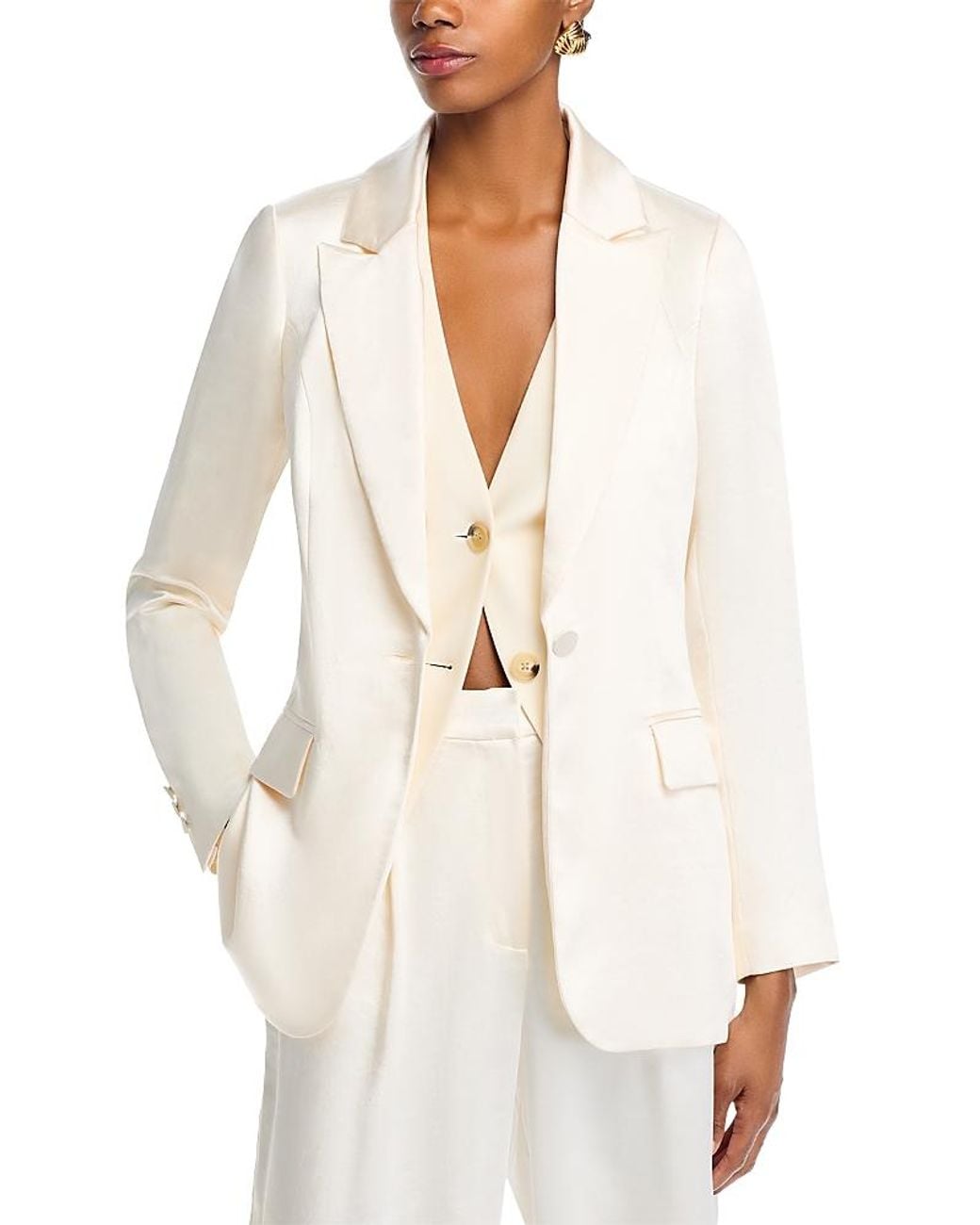 Aqua White Satin Blazer