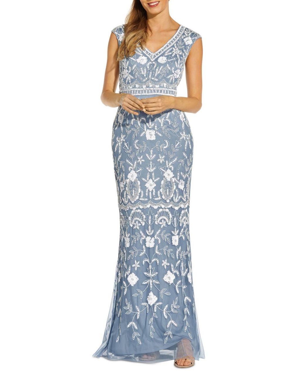 Resistencia Abandono Observar Adrianna Papell Synthetic Beaded Mermaid Gown in Dusty Periwinkle (Blue) |  Lyst