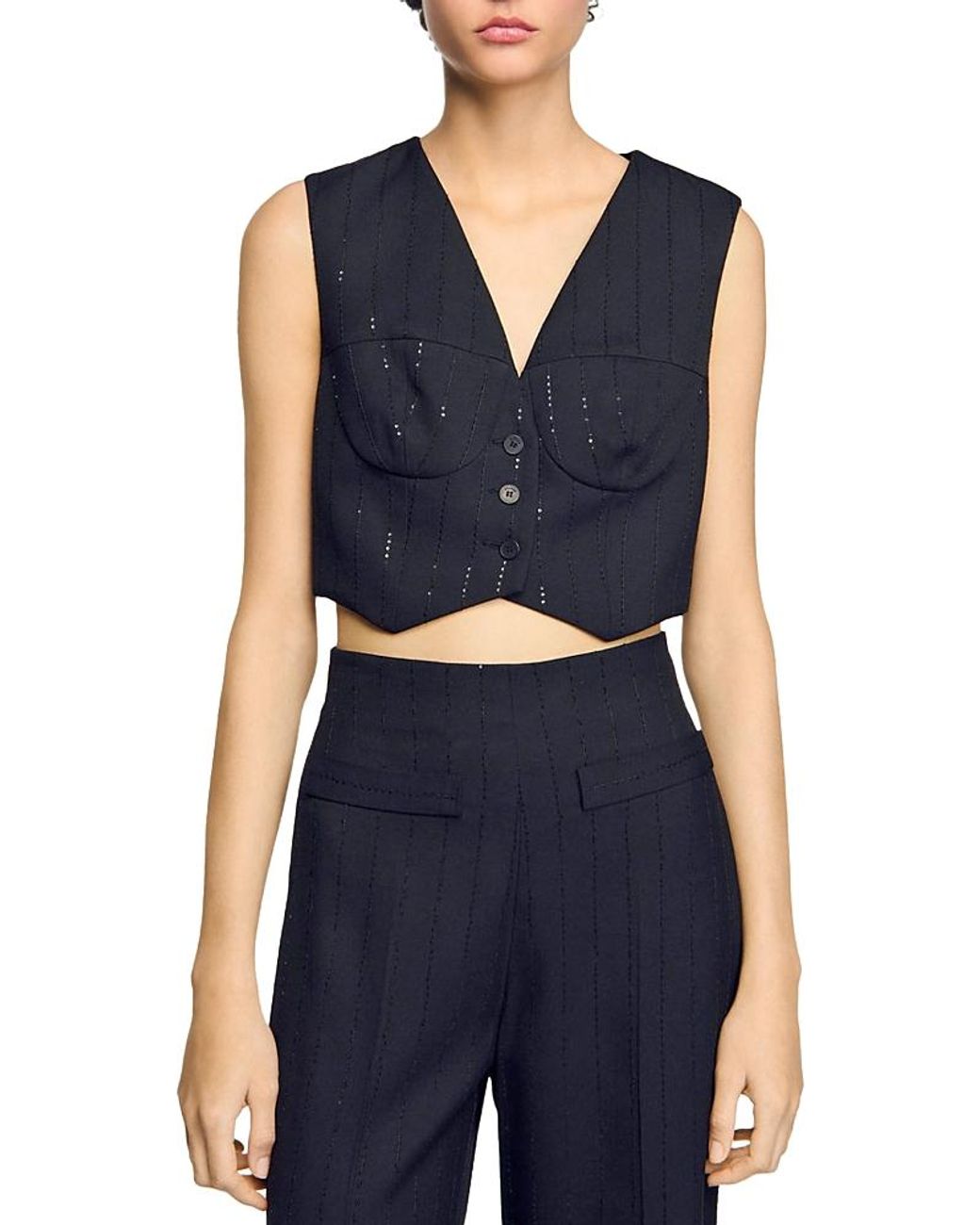 Sandro Blue Sequin Cropped Jacket