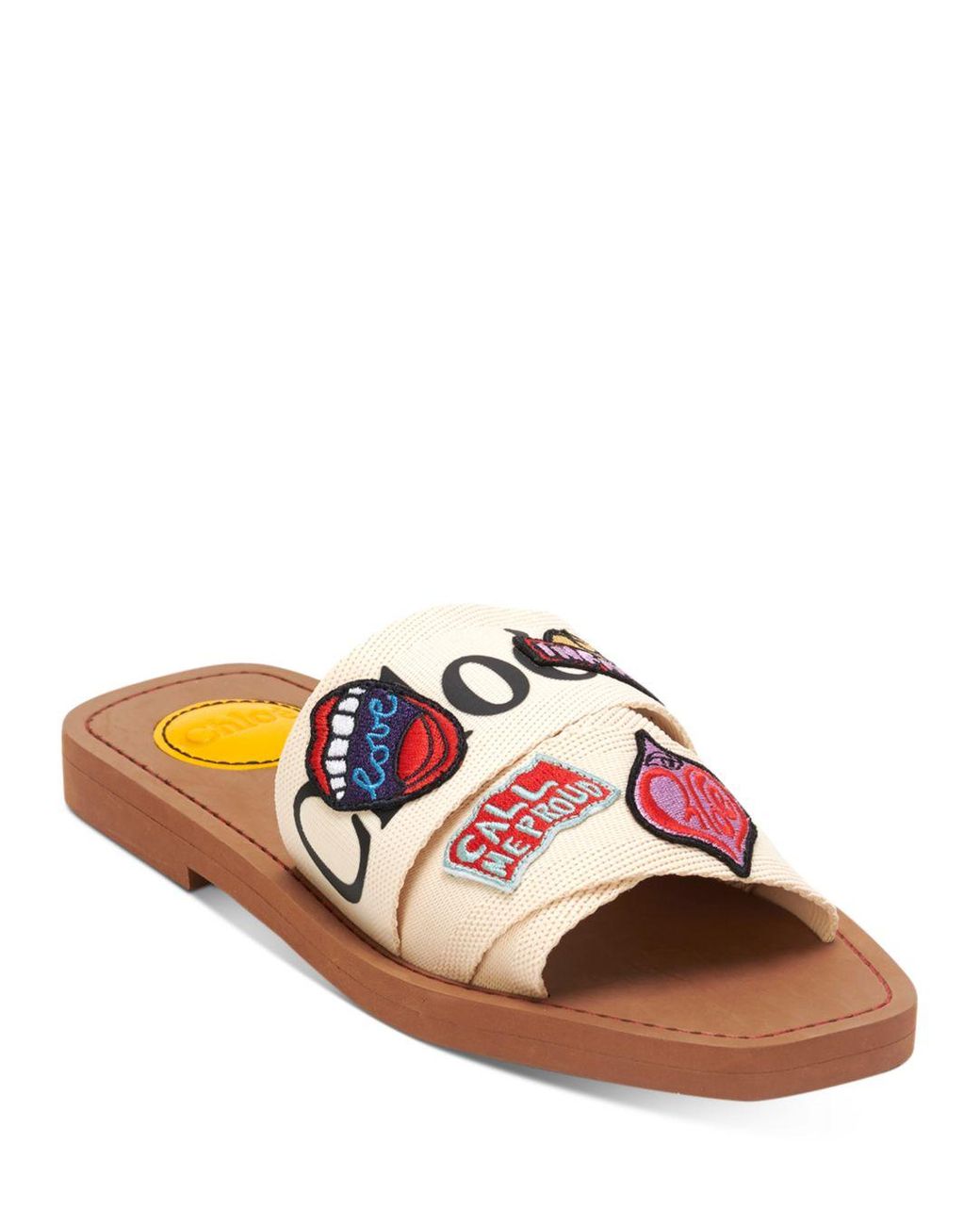 ChloÃ© Canvas Woody Patchwork Logo Slide Sandals in White - Lyst