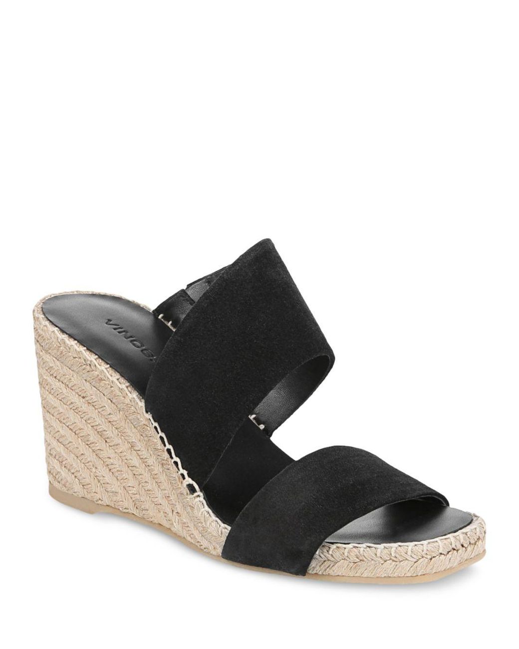 Vince Garlin Square Toe Suede Espadrille Wedge Sandals in Black | Lyst