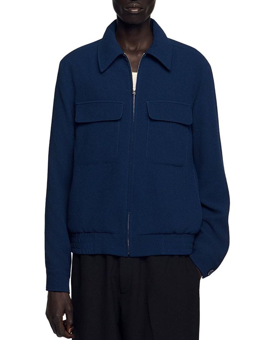 Sandro Blue Textured Zip Up Jacket for men