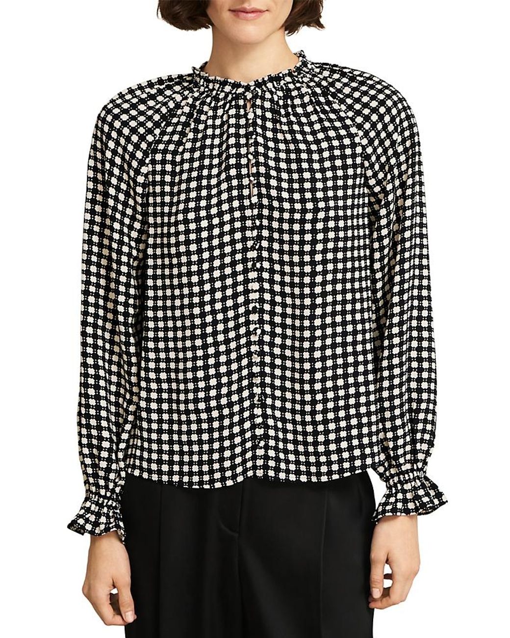 Hobbs Black Hewlett Ruffled Cuff Blouse