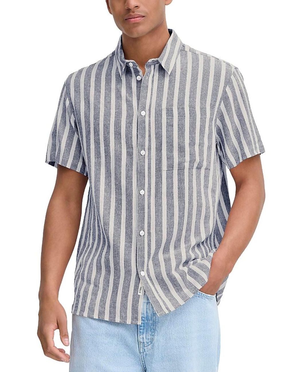 Solid White Linen Short Sleeve Button Up Shirt for men