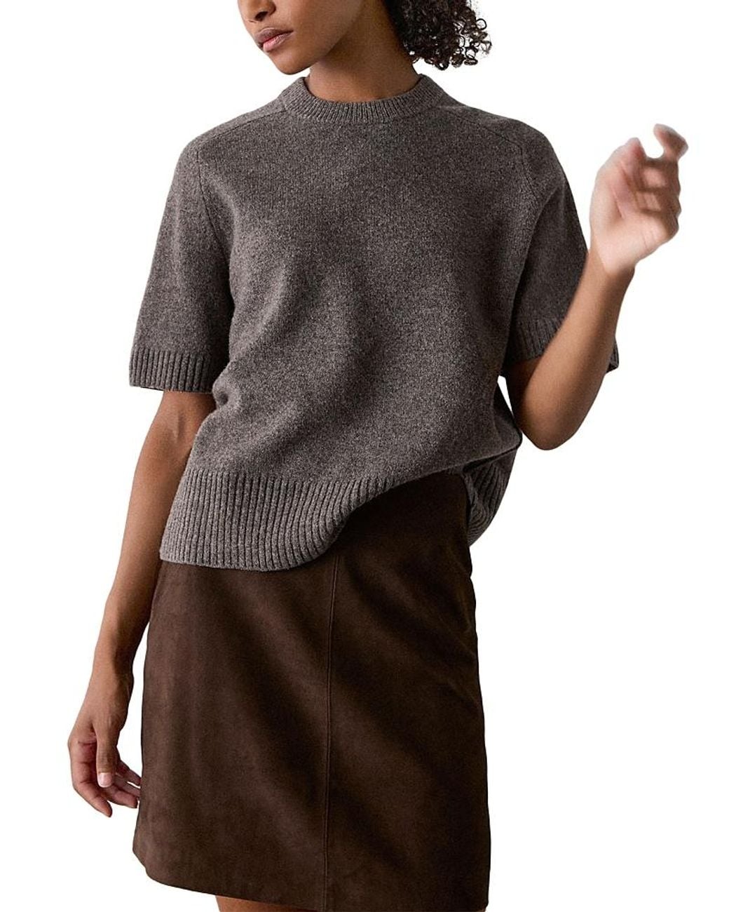 Whistles Black Round Neck Wool Knitted Tee