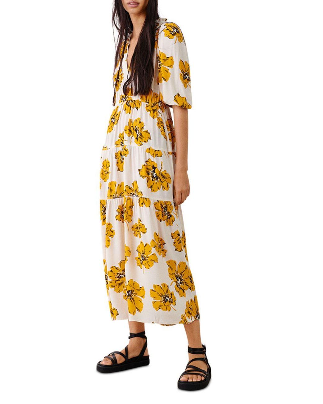 Ba&sh Synthetic Kory Floral Print Midi Dress in Yellow | Lyst