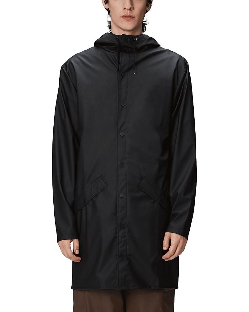 Rains Black Waterproof Long Rain Jacket for men