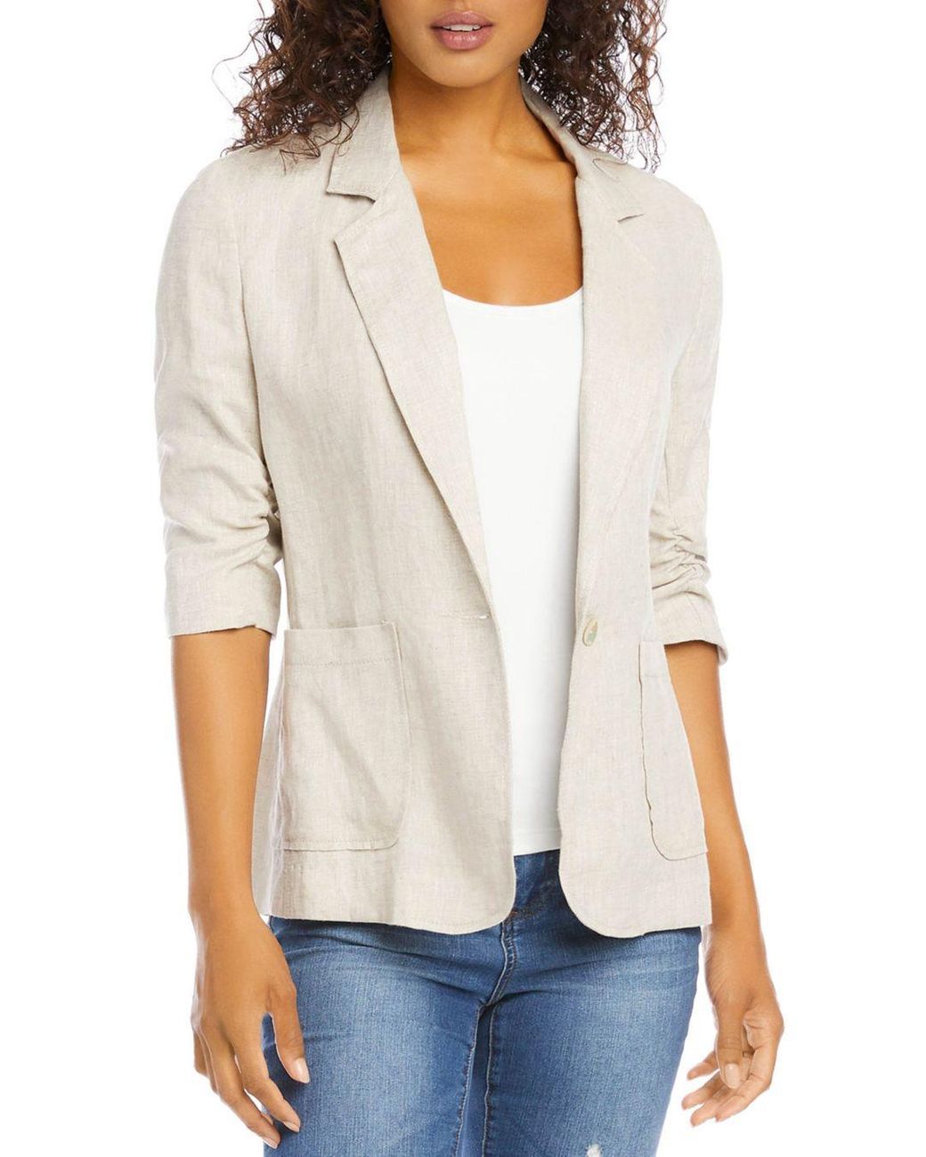 karen kane ruched sleeve jacket