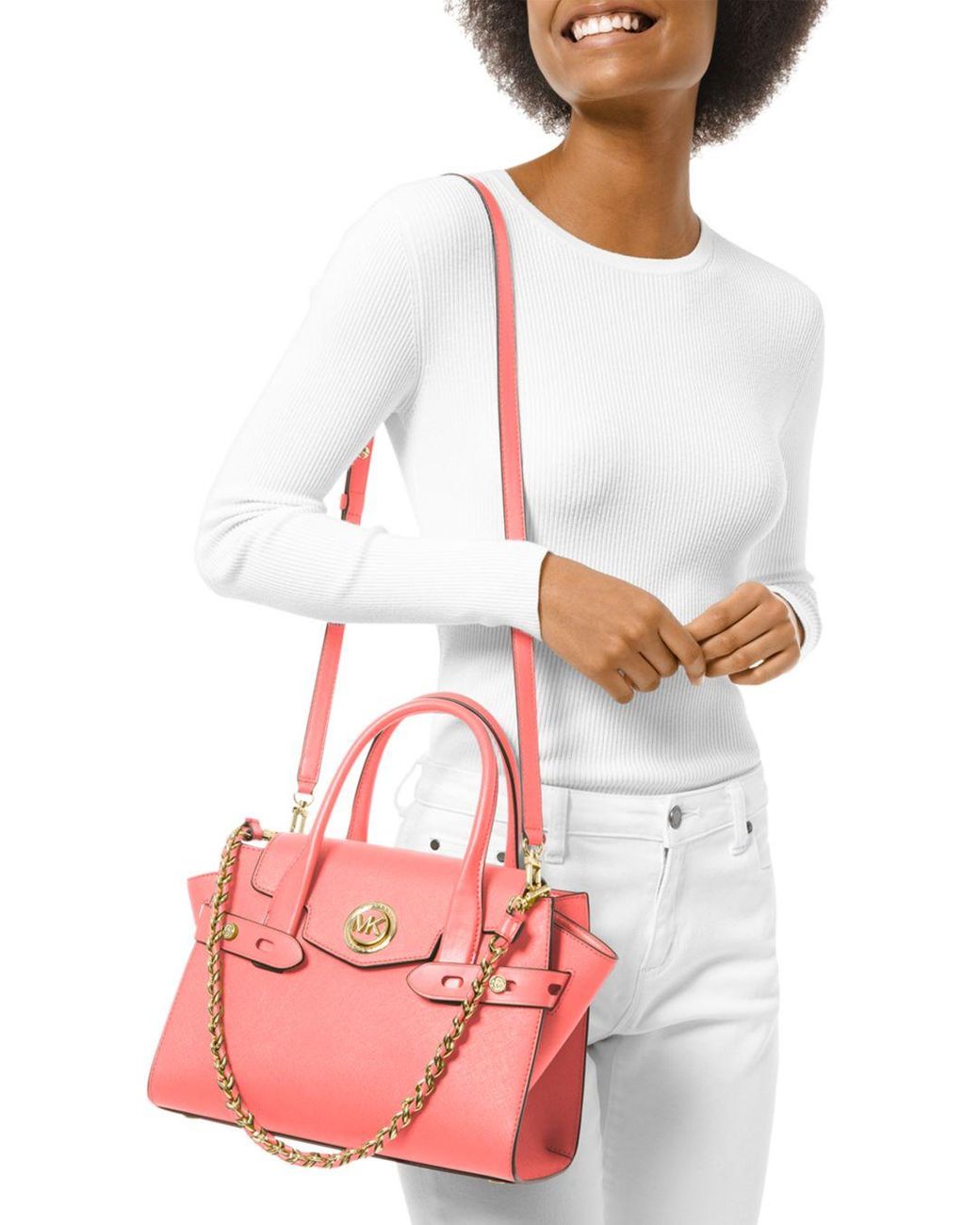 MICHAEL Michael Kors Carmen Medium Belted Leather Satchel | Lyst MICHAEL Michael Kors Carmen Medium Belted Leather Satchel | Lyst