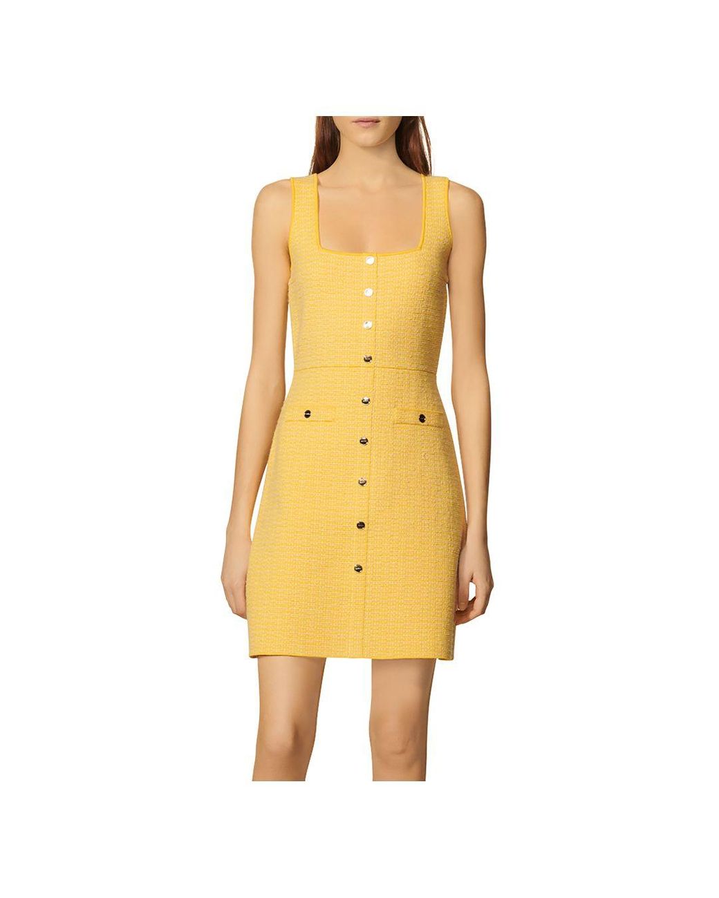 Sandro Cannelle Tweed Mini Dress in Yellow | Lyst