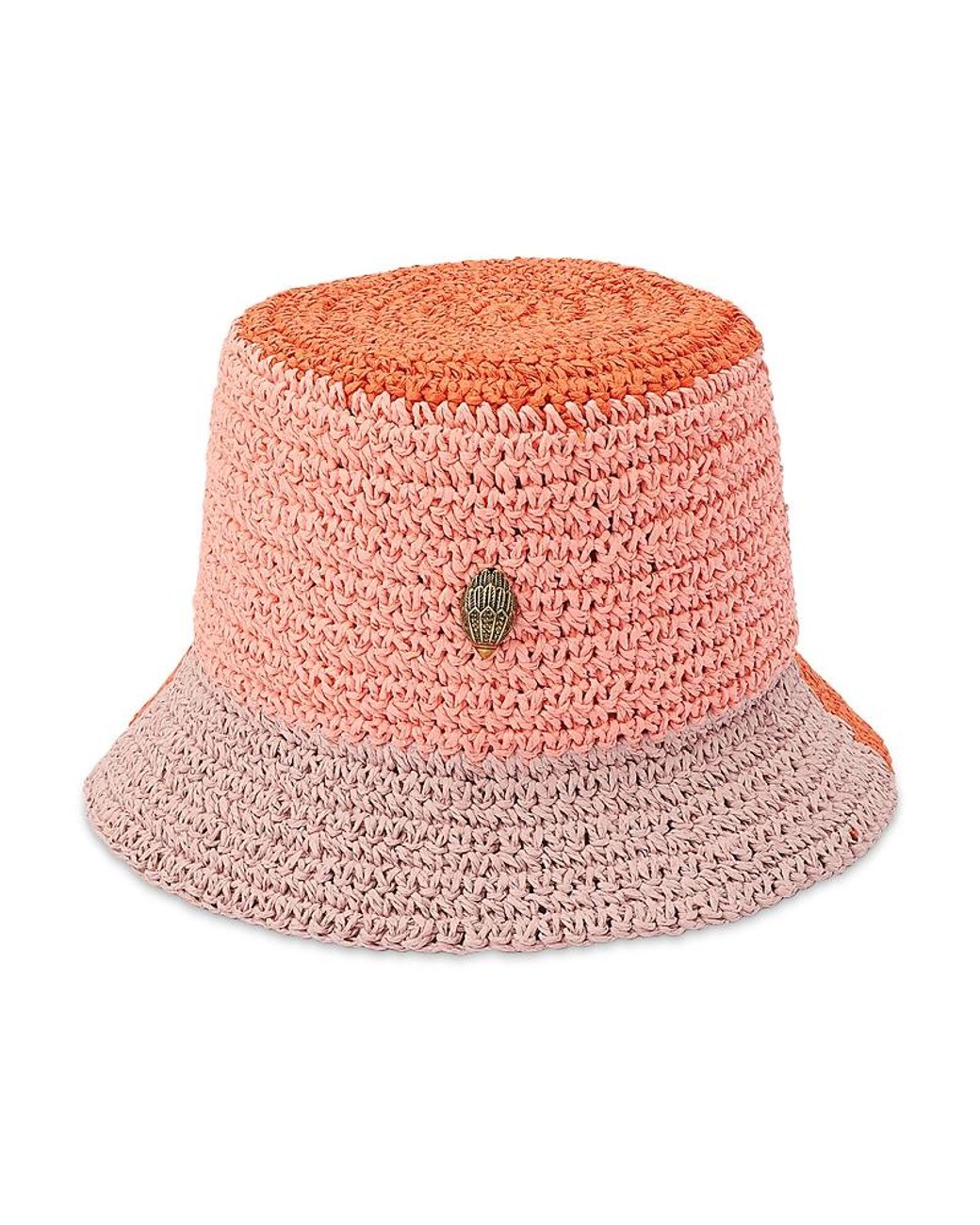 Kurt Geiger Pink Colorblock Raffia Bucket Hat