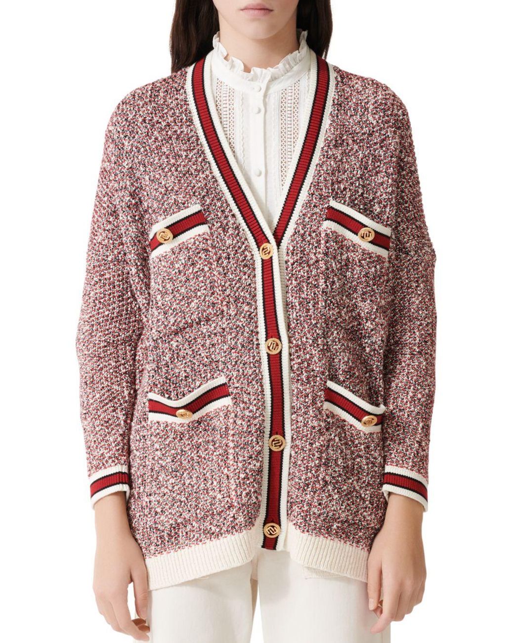 Maje Mapada Knit Button - Front Cardigan in Red | Lyst