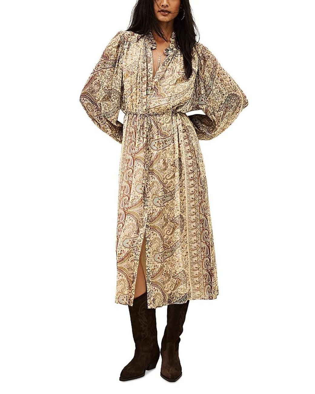 Ba&sh Natural Ciahara Printed Midi Dress