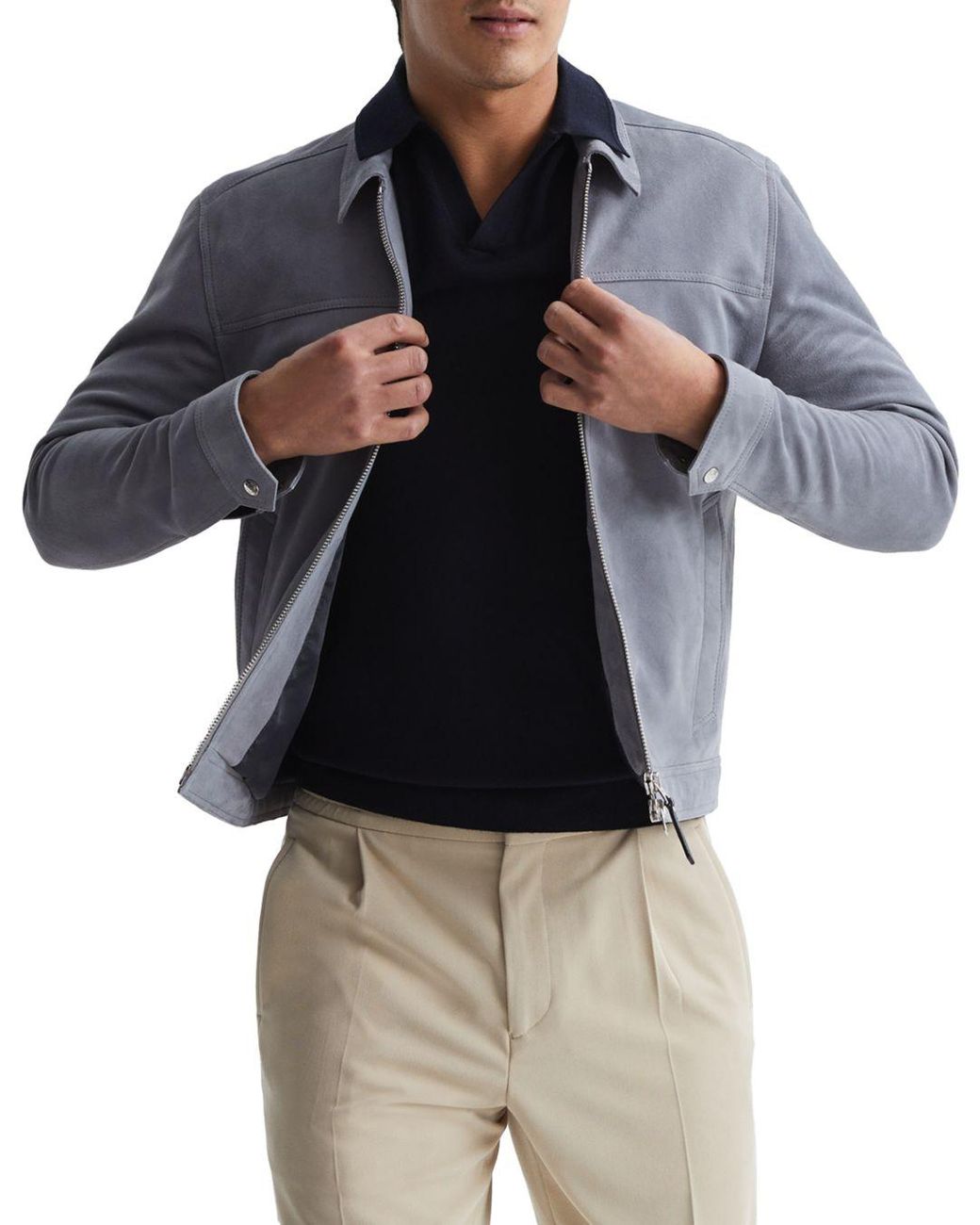 Reiss Riley Slim Fit Suede Jacket in Blue for Men Lyst