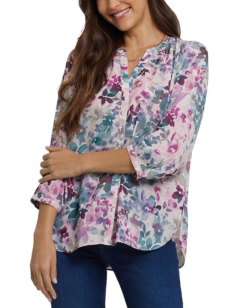 NYDJ Blue Pintuck Blouse