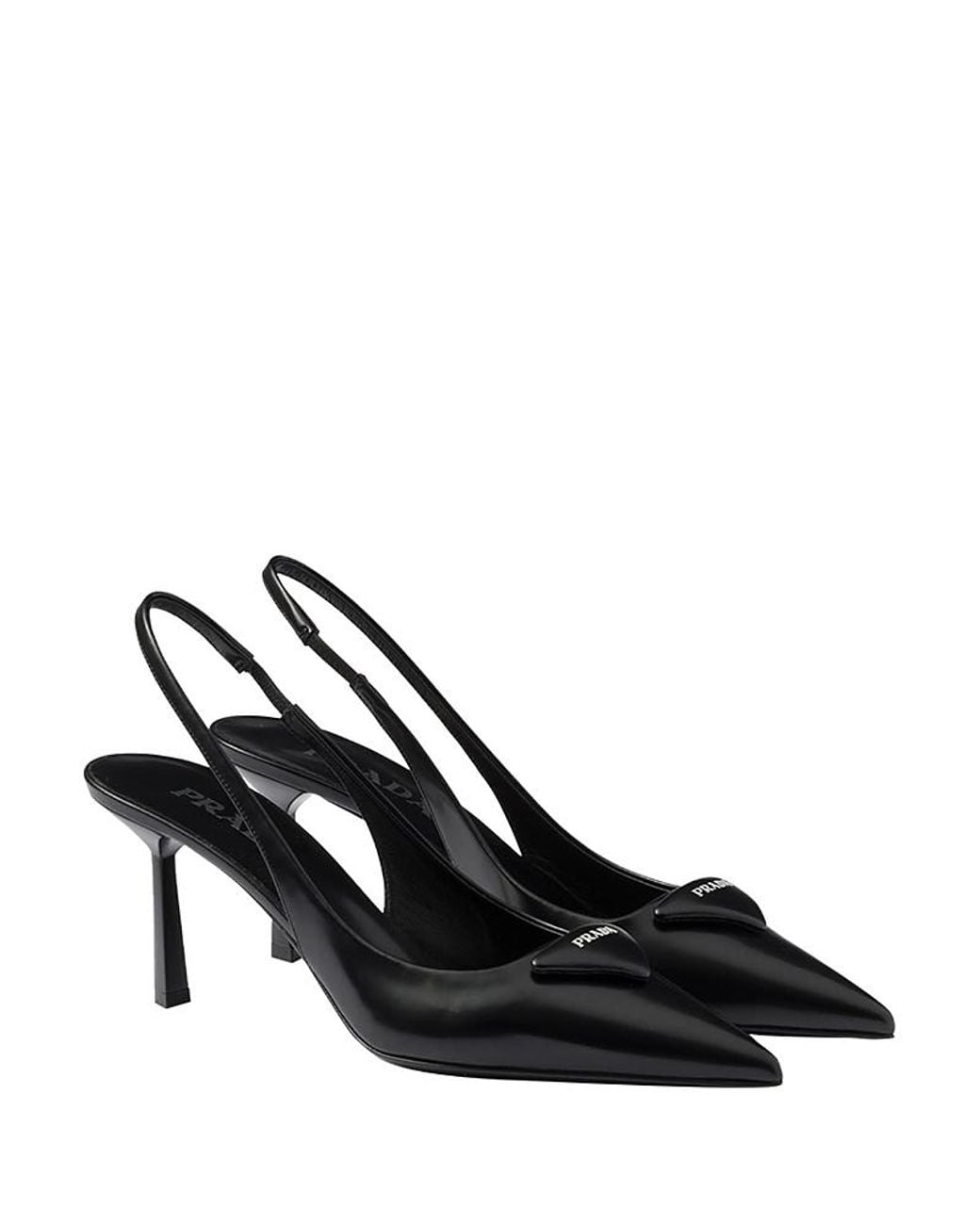 Prada Black Brushed Leather Slingback Pumps