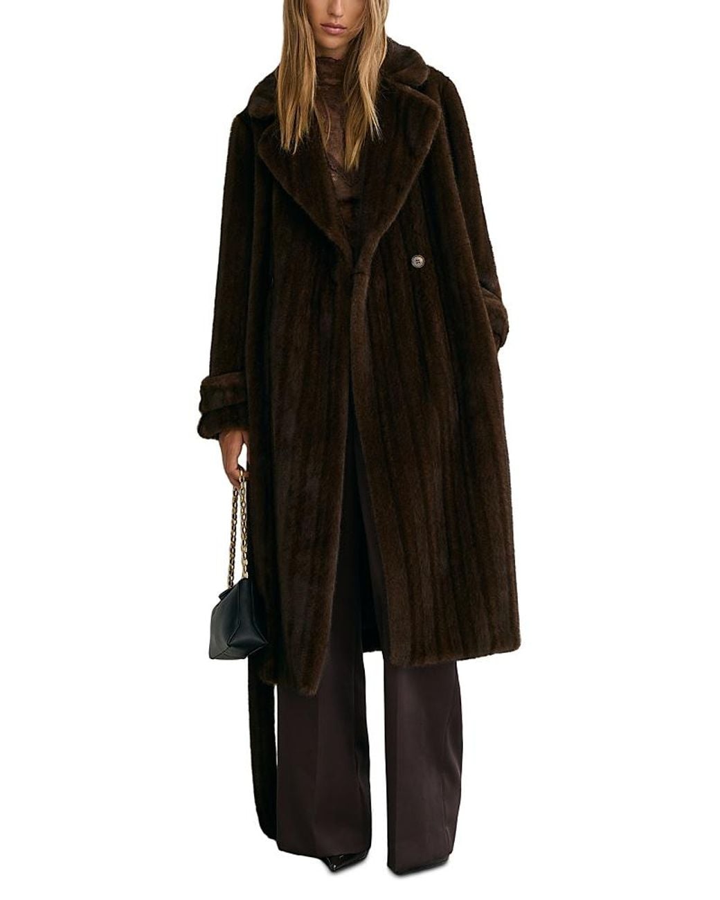 Double Up Shell Reiss Petites Cate Double Breasted Faux Fur Coat in Black | Lyst