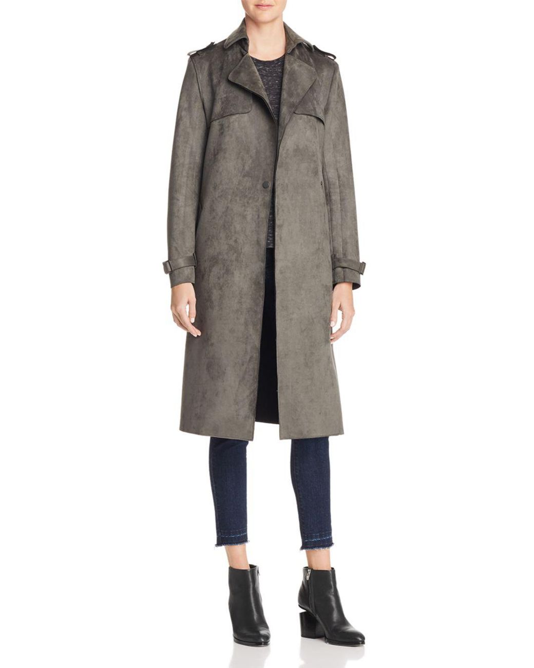 T Tahari Faux Suede Trench Coat in Olive (Green) - Lyst