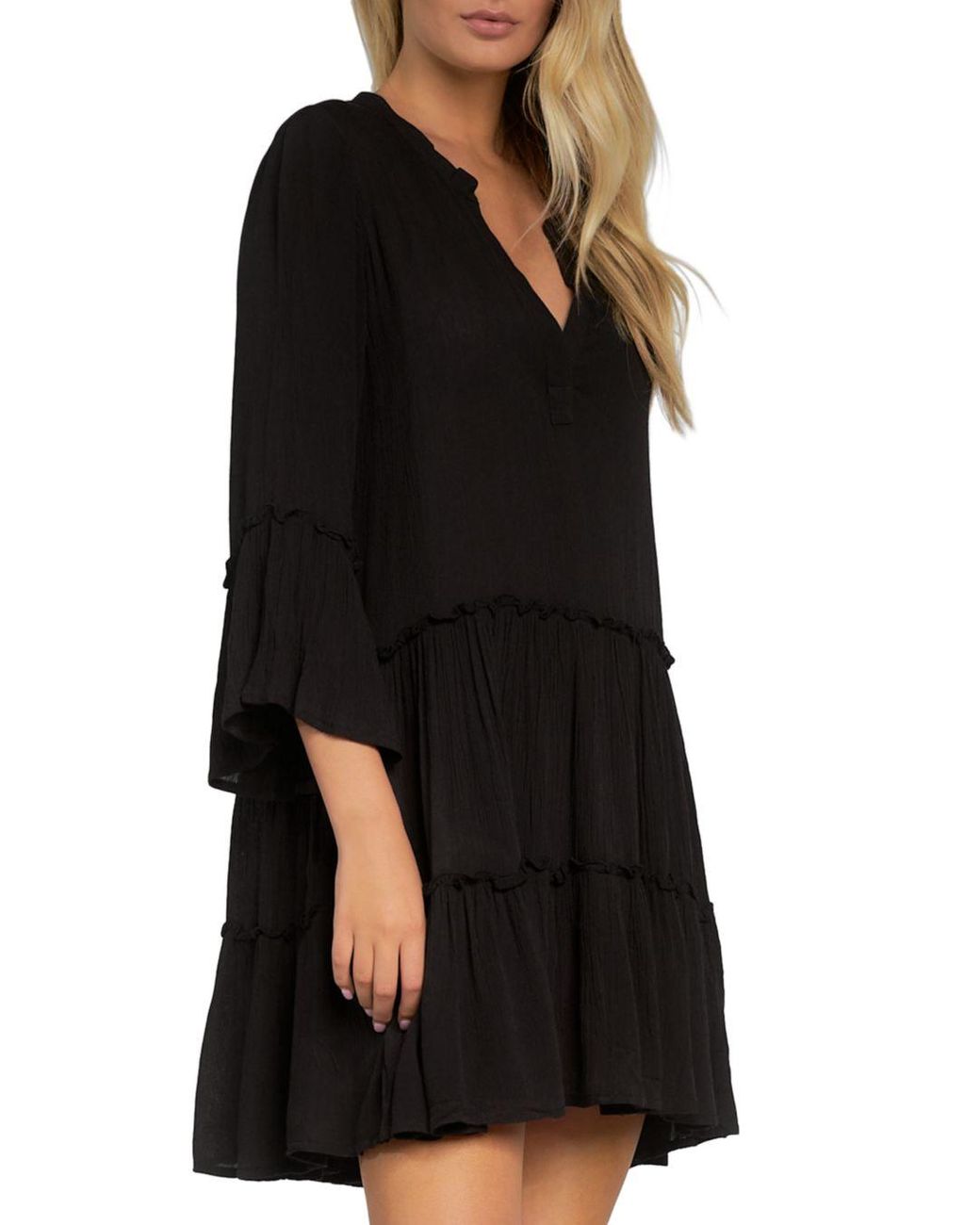 Elan Ruffle Trim Swing Dress in Black | Lyst