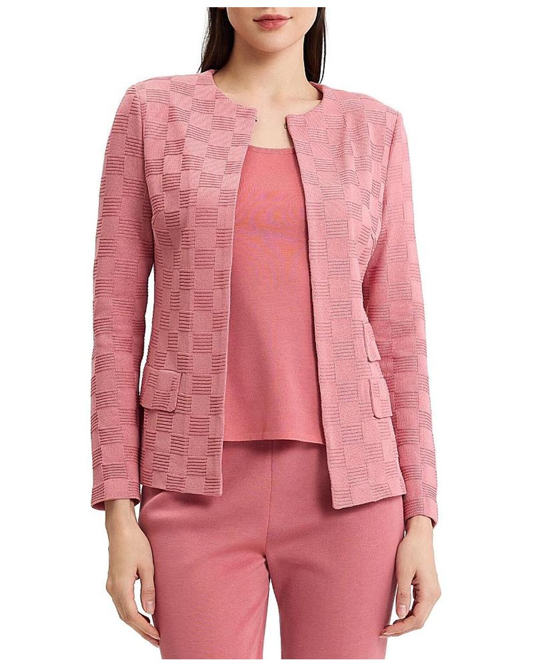 Misook Tailored Tonal Checkered Knit Jacket