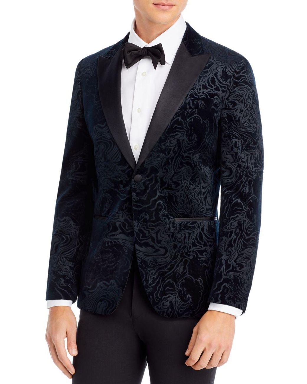 BOSS by HUGO BOSS Hutson Navy Velvet Swirl Print Slim Fit Dinner Jacket