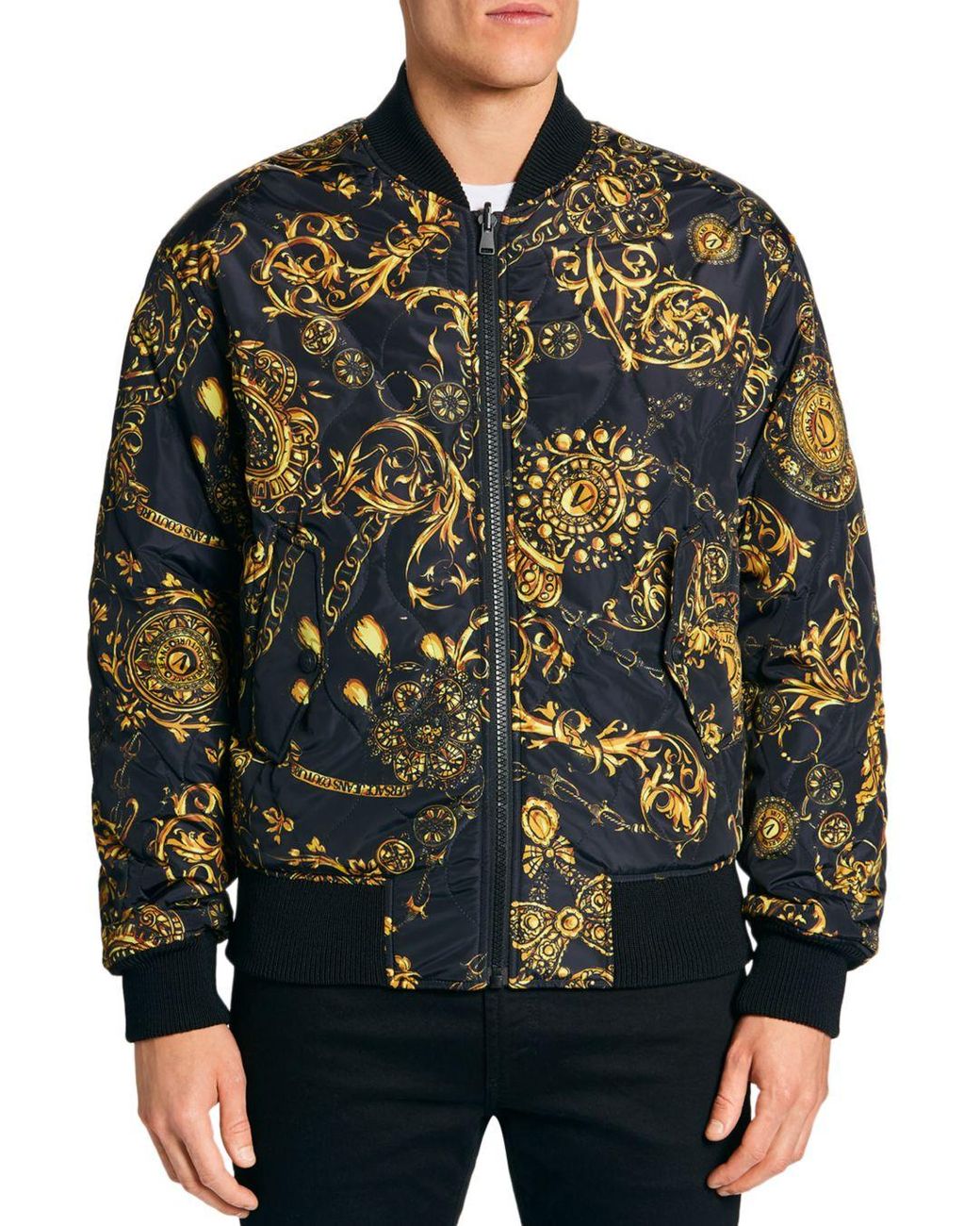 versace baroque print bomber jacket
