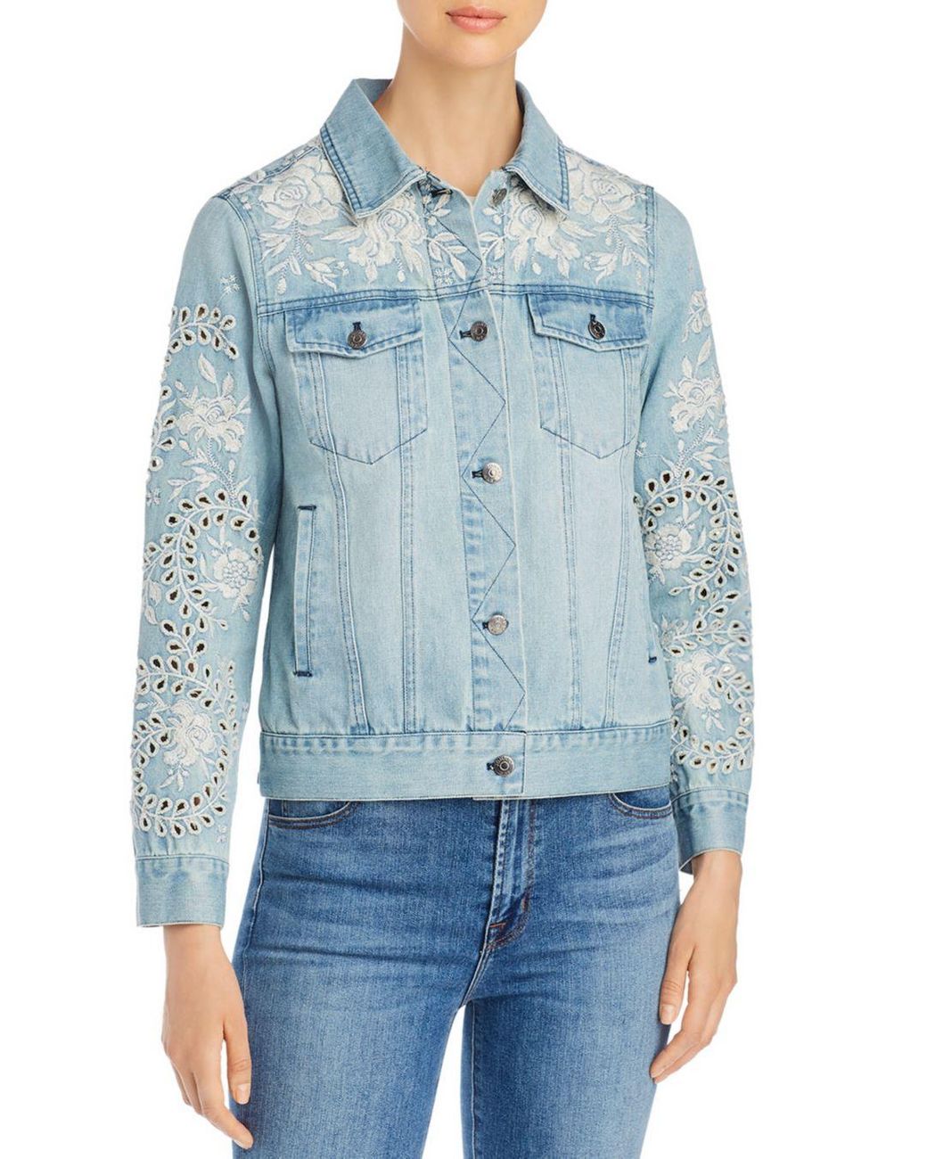 Embroidered Eyelet Denim Jacket 