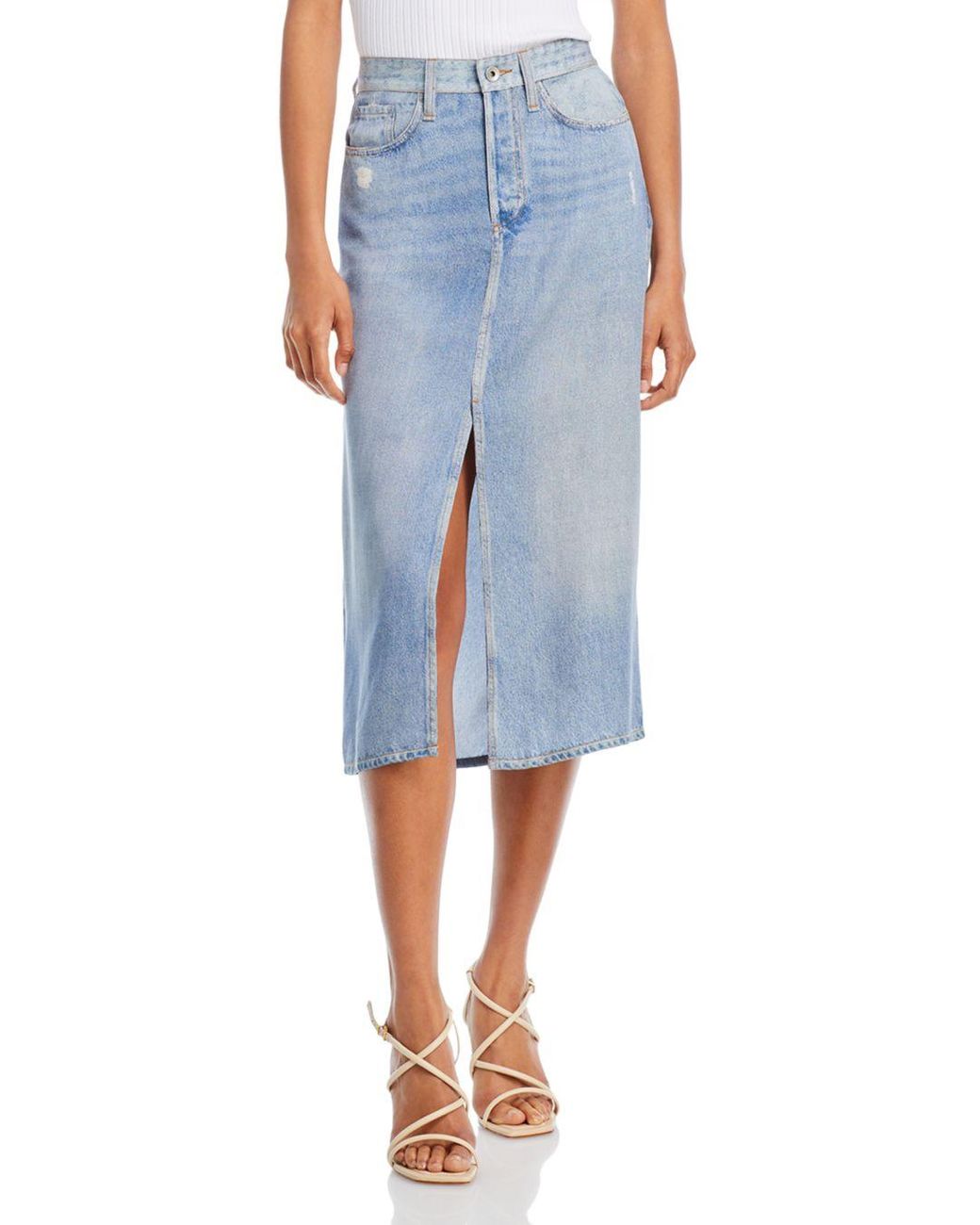 Rag & Bone Denim Midi Skirt in Blue | Lyst