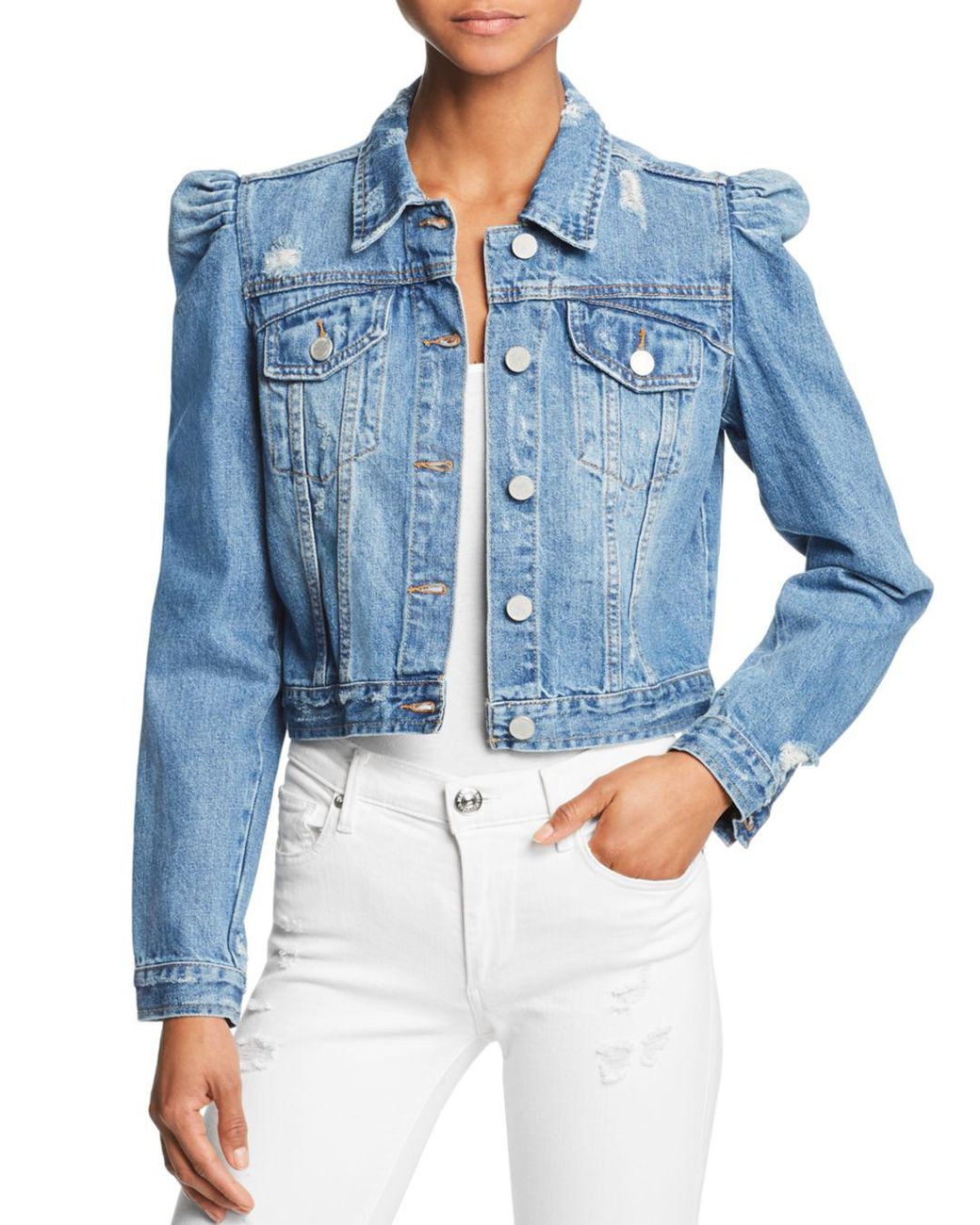 Blank NYC Puffsleeve Cropped Denim Jacket in Blue Lyst