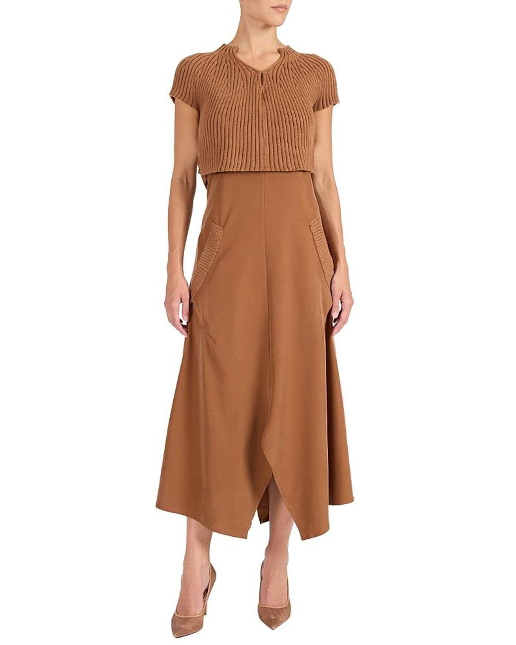 Santorelli Johanna Mix Media Cap Sleeve Midi Dress in Brown | Lyst
