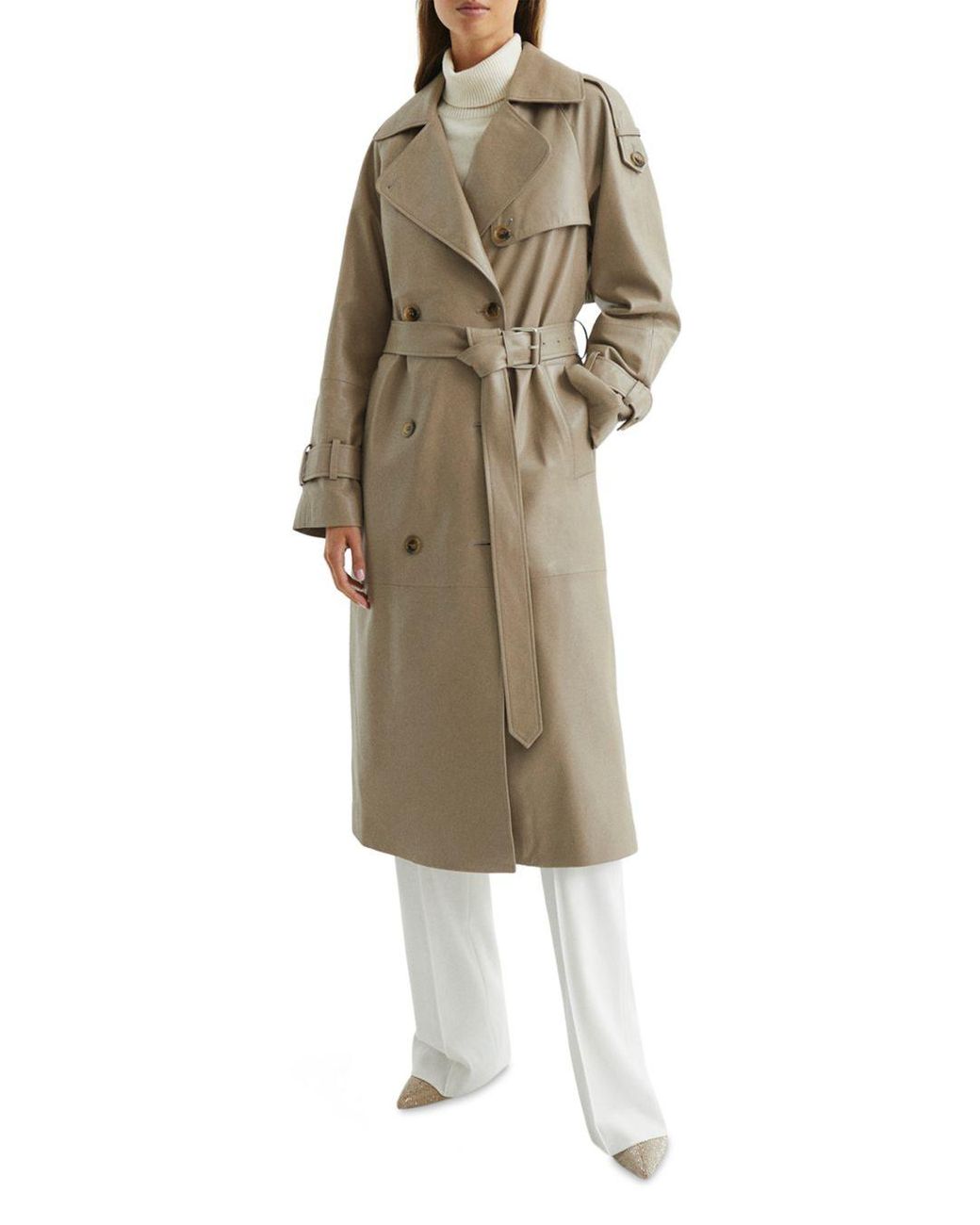 Reiss Maya Leather Trench Coat in Gray | Lyst