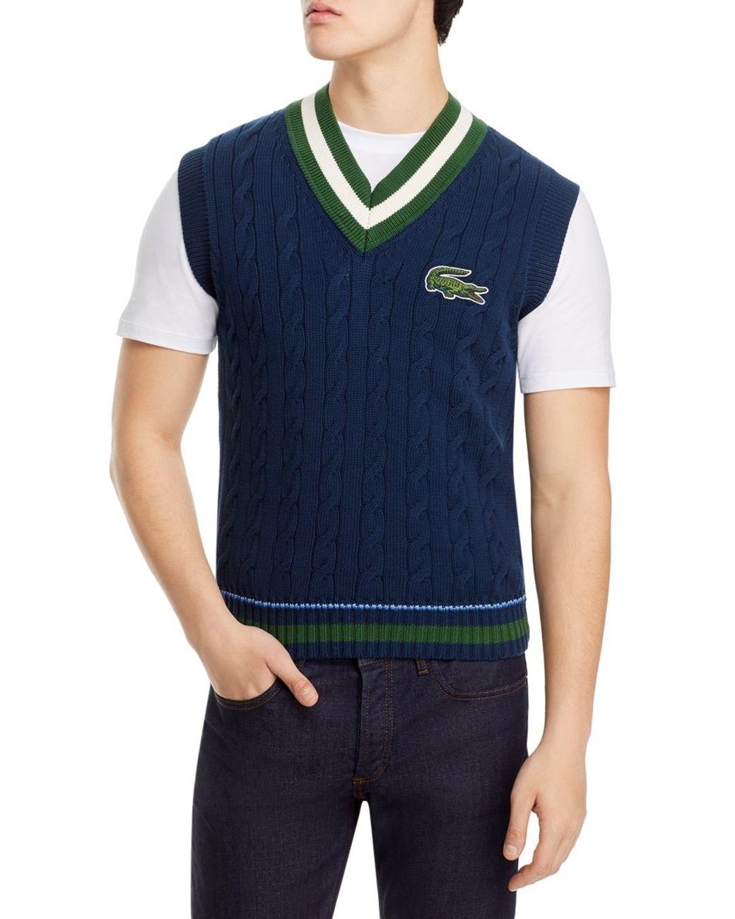 Lacoste Classic Fit Cable Knit Sweater Vest in Blue for Men |
