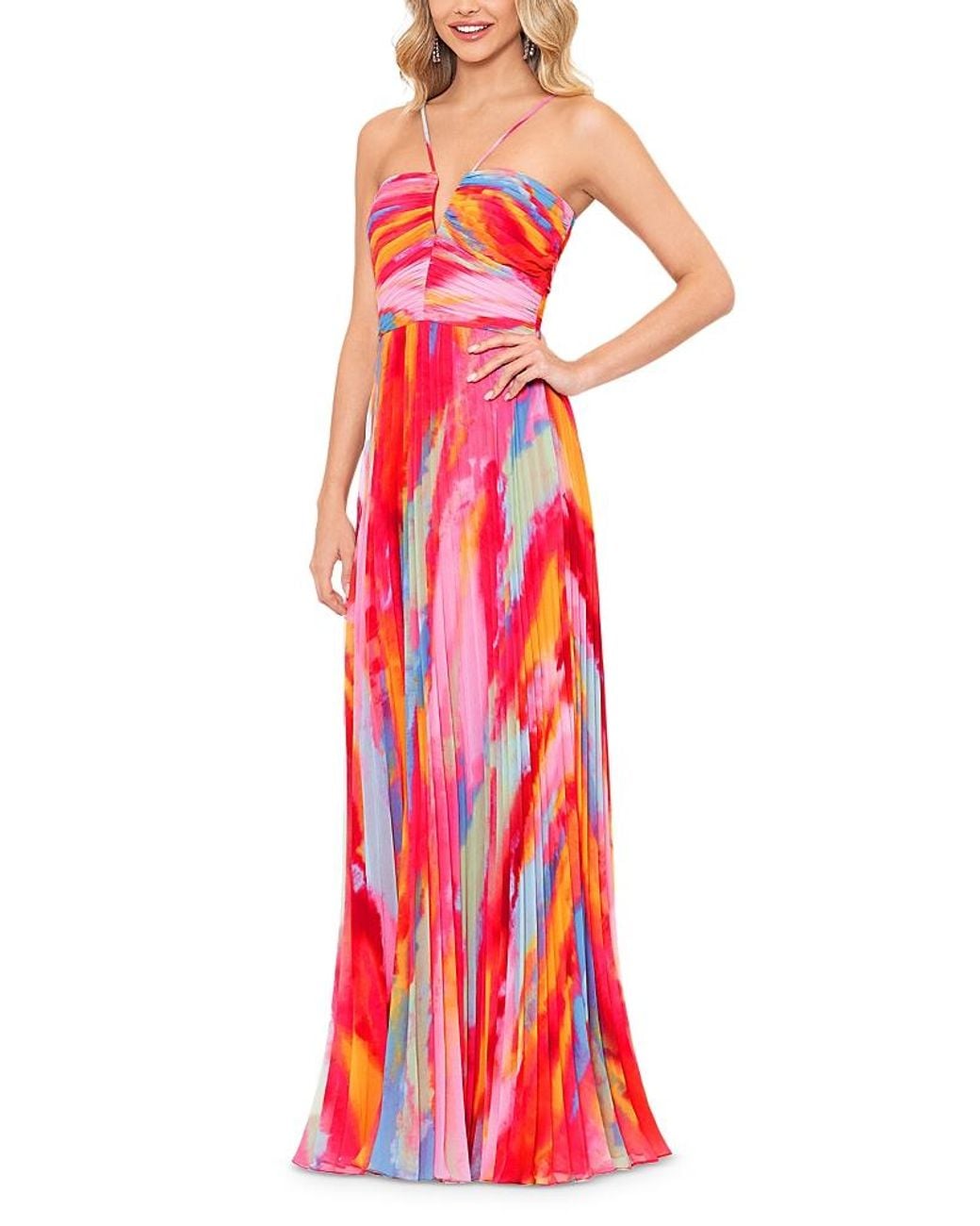 Aqua Red Pleated Gown