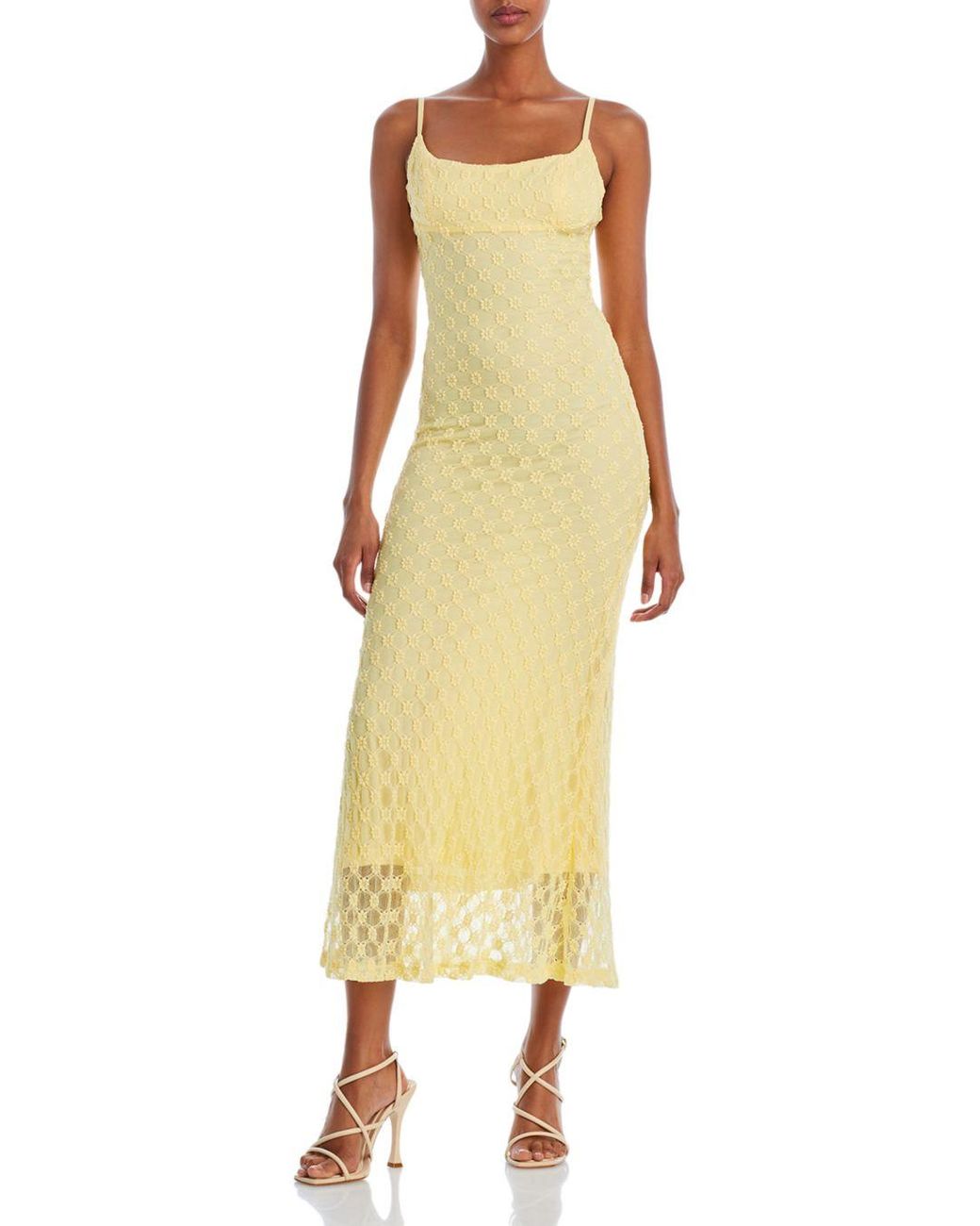 Bardot Adoni Floral Mesh Midi Slip Dress in Yellow | Lyst