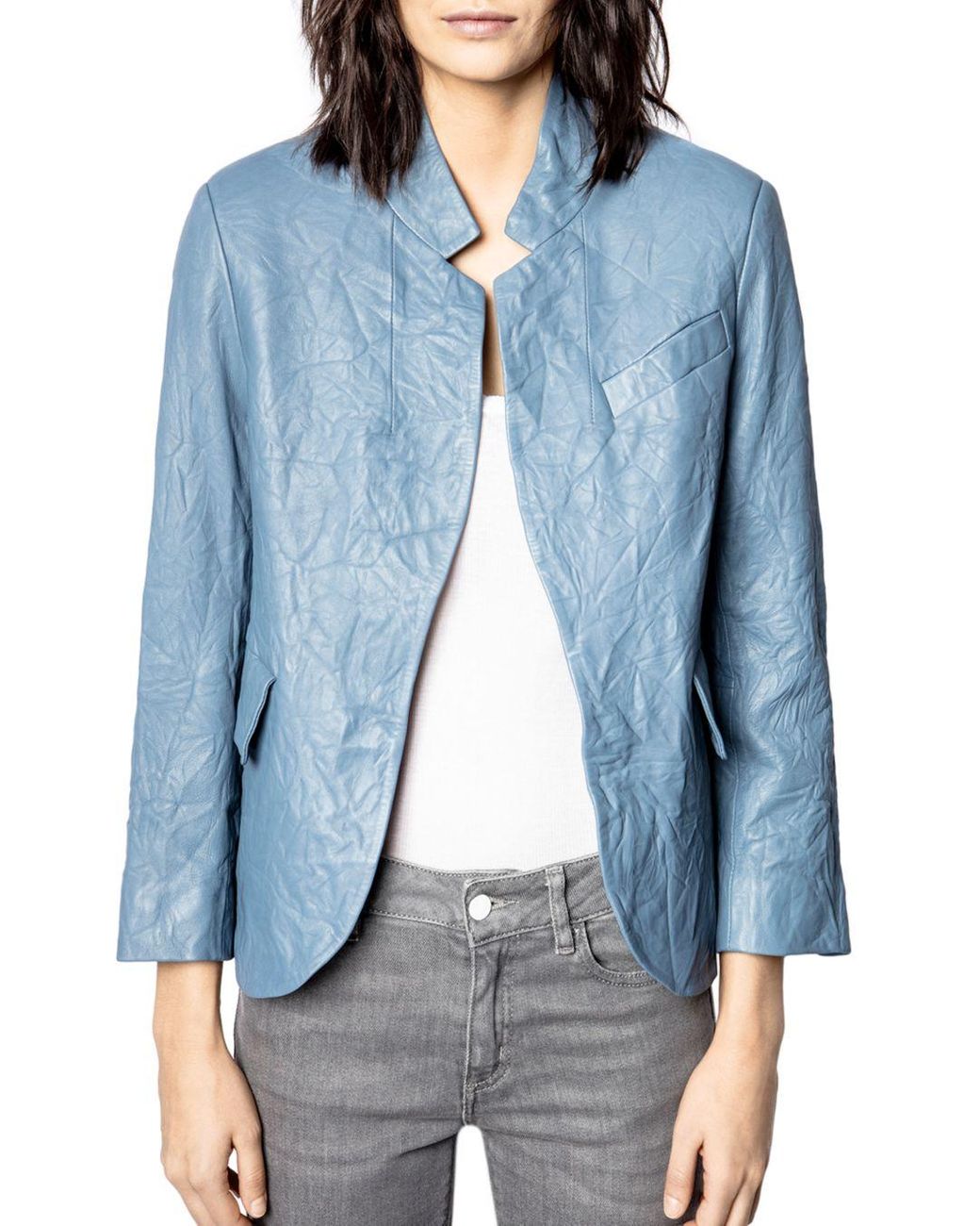 Zadig & Voltaire Verys Crinkled Leather Jacket in Blue - Lyst