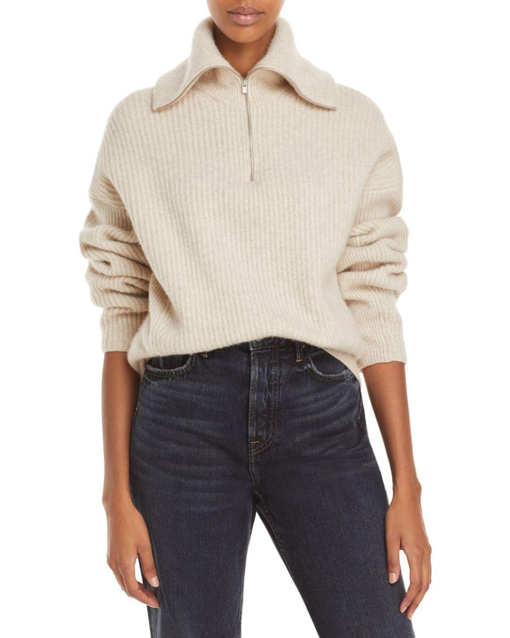 Vince Half Zip Ribbed Wool & Cashmere Sweater - Lyst