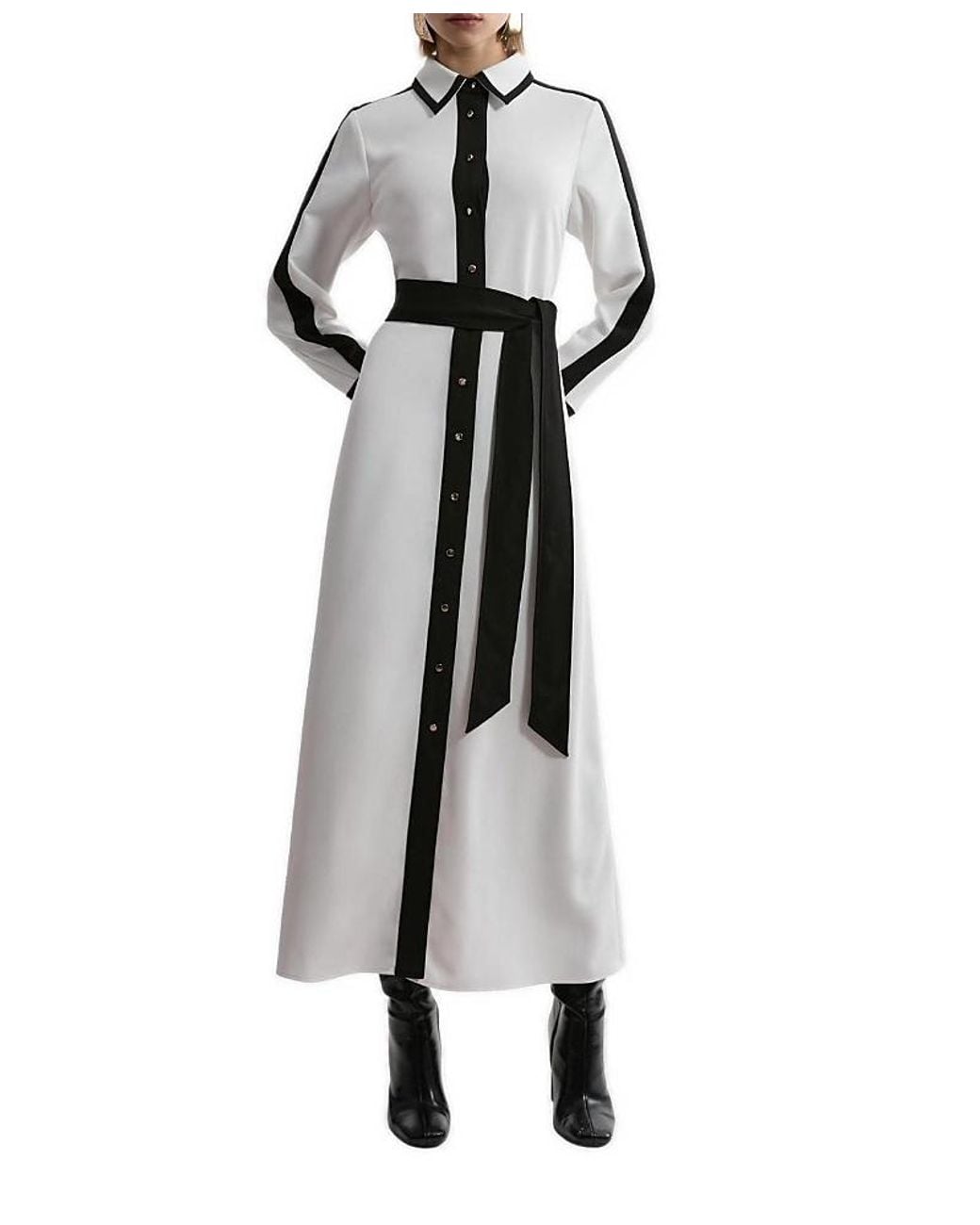 Karen Millen Petite Belted Midi Shirt Dress in White | Lyst