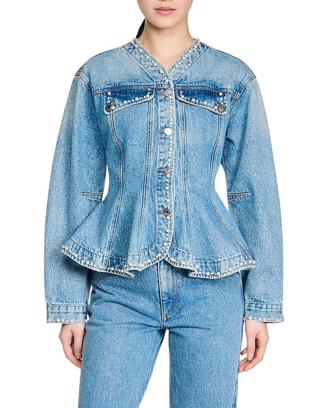 Sandro Blue Beaded Denim Jacket