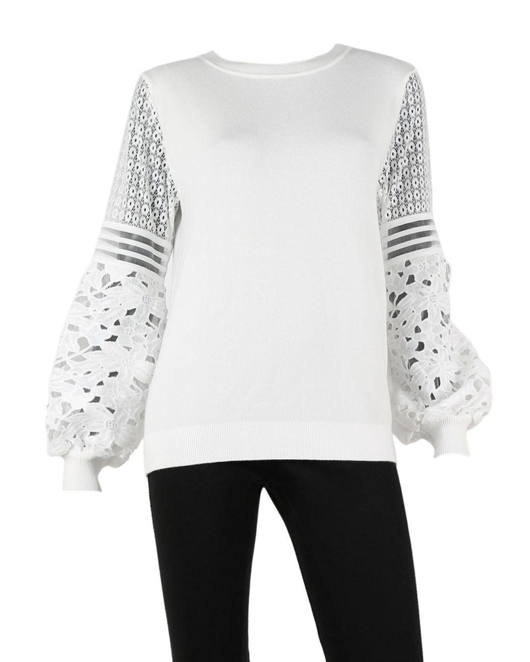 Sioni Lace Sleeve Sweater in White | Lyst