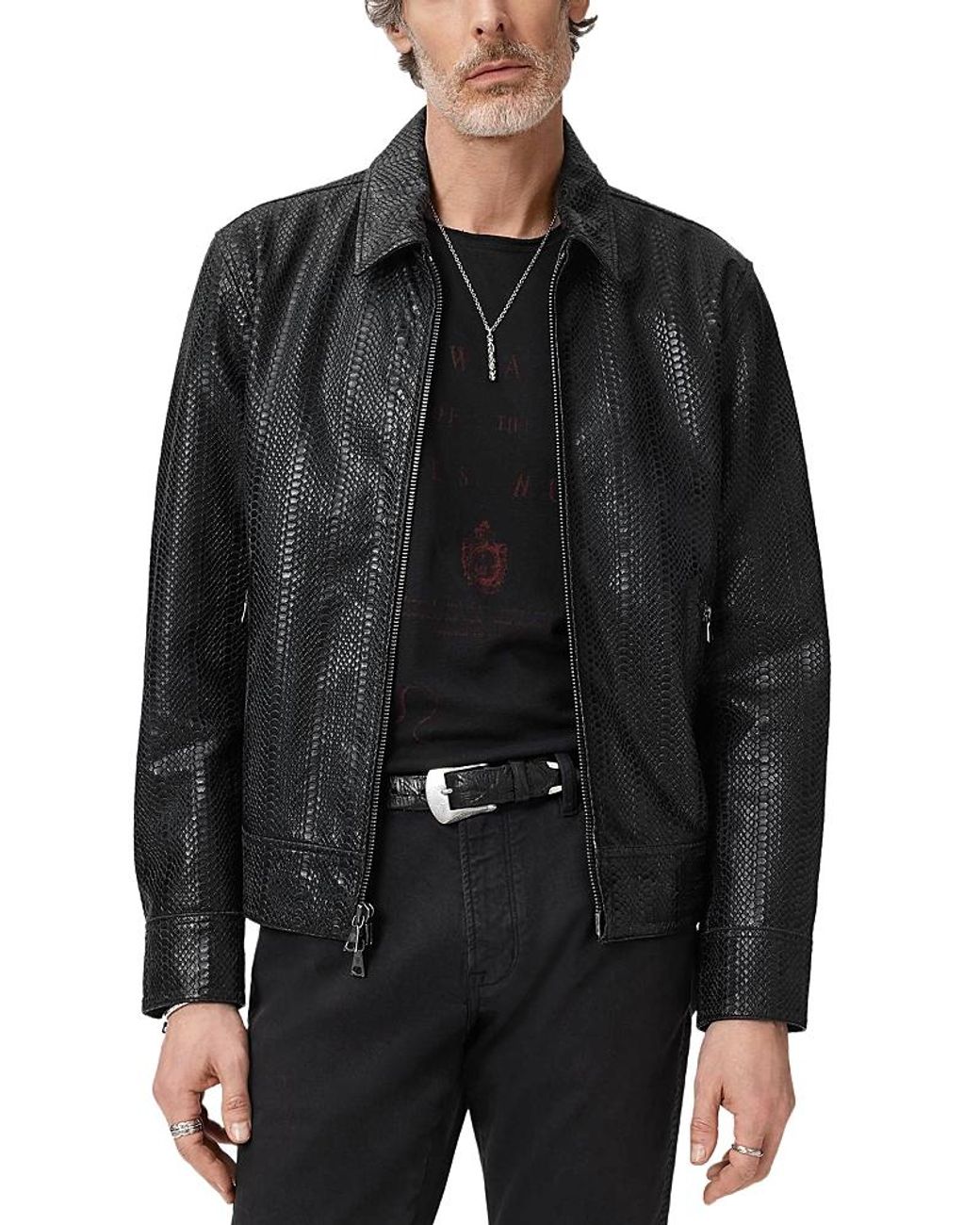 John Varvatos Black Benjamin Embossed Leather Jacket for men