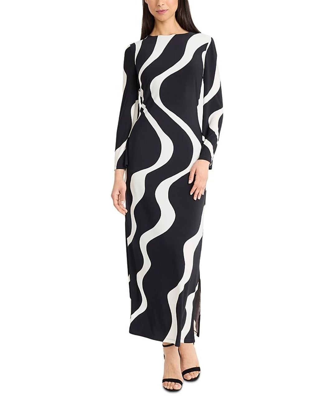 Micro Slit Donna Morgan Side Slit Long Sleeve Maxi Dress in Black | Lyst