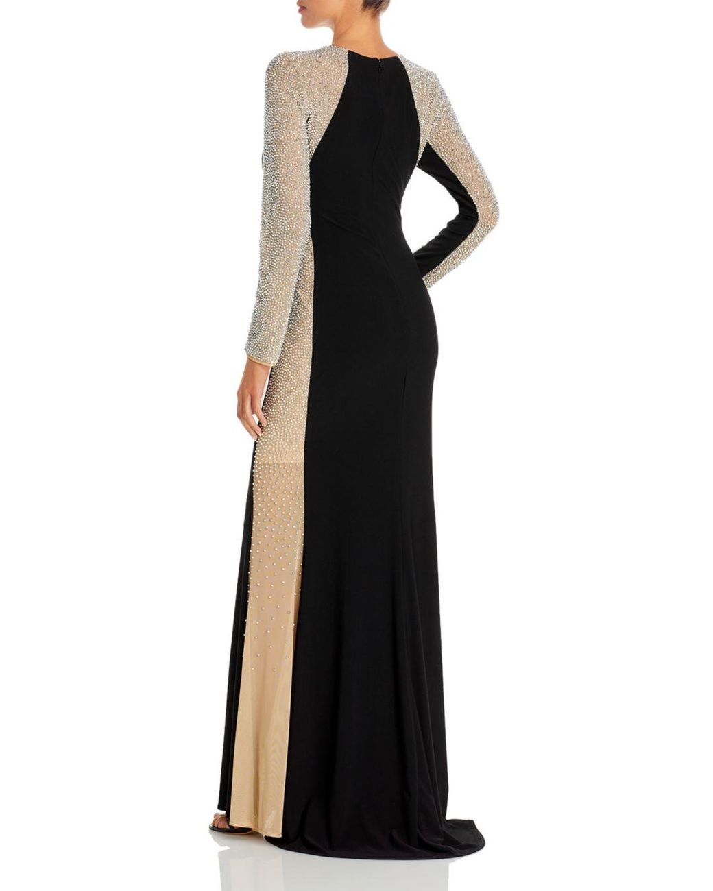 Aqua Synthetic Beaded Long Sleeve Gown 