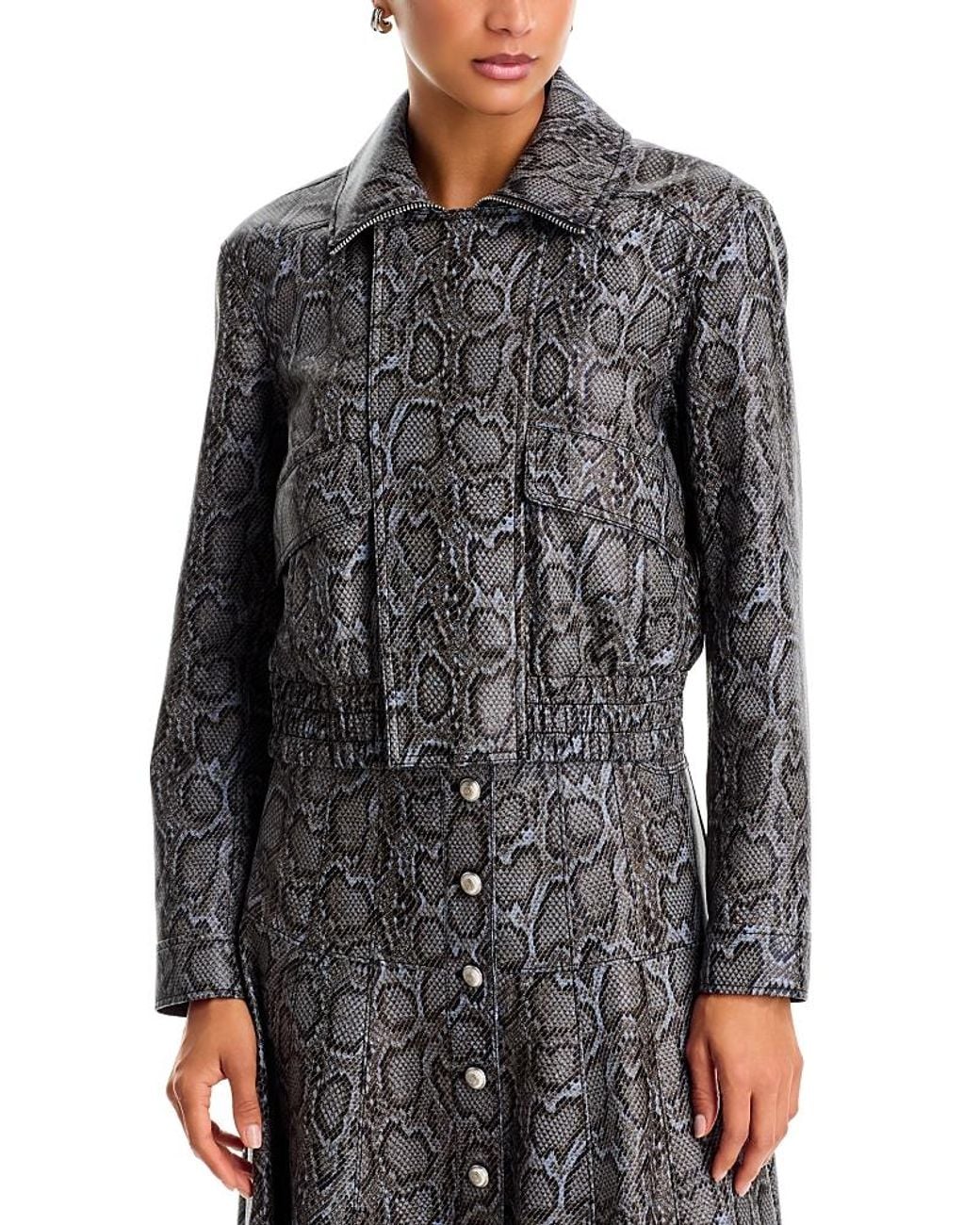 Cinq À Sept Gray Alexander Faux Python Cropped Jacket